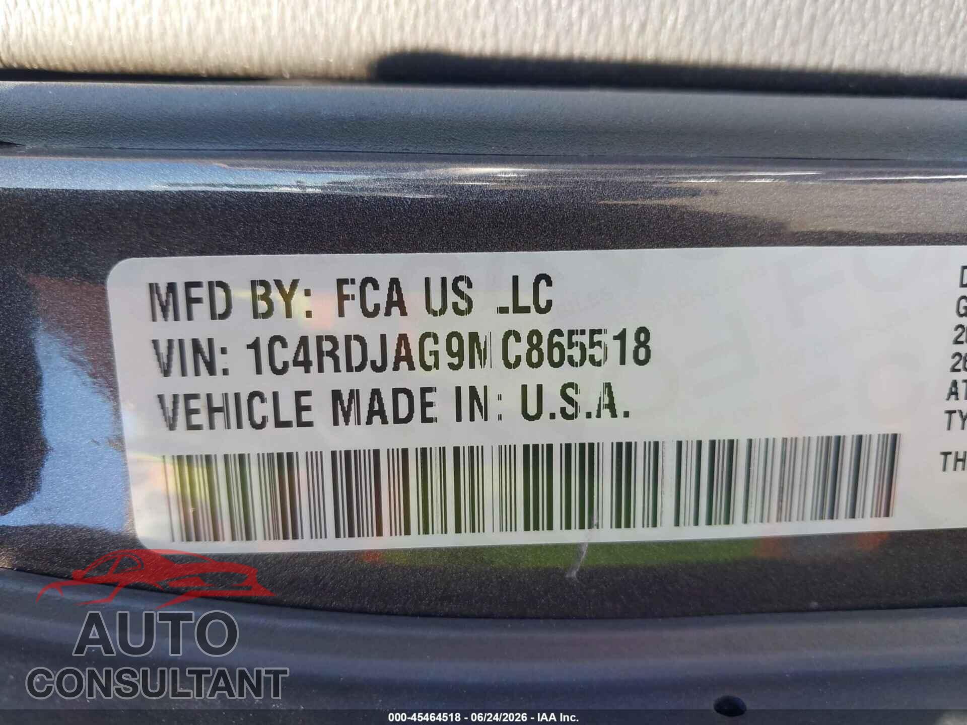 DODGE DURANGO 2021 - 1C4RDJAG9MC865518