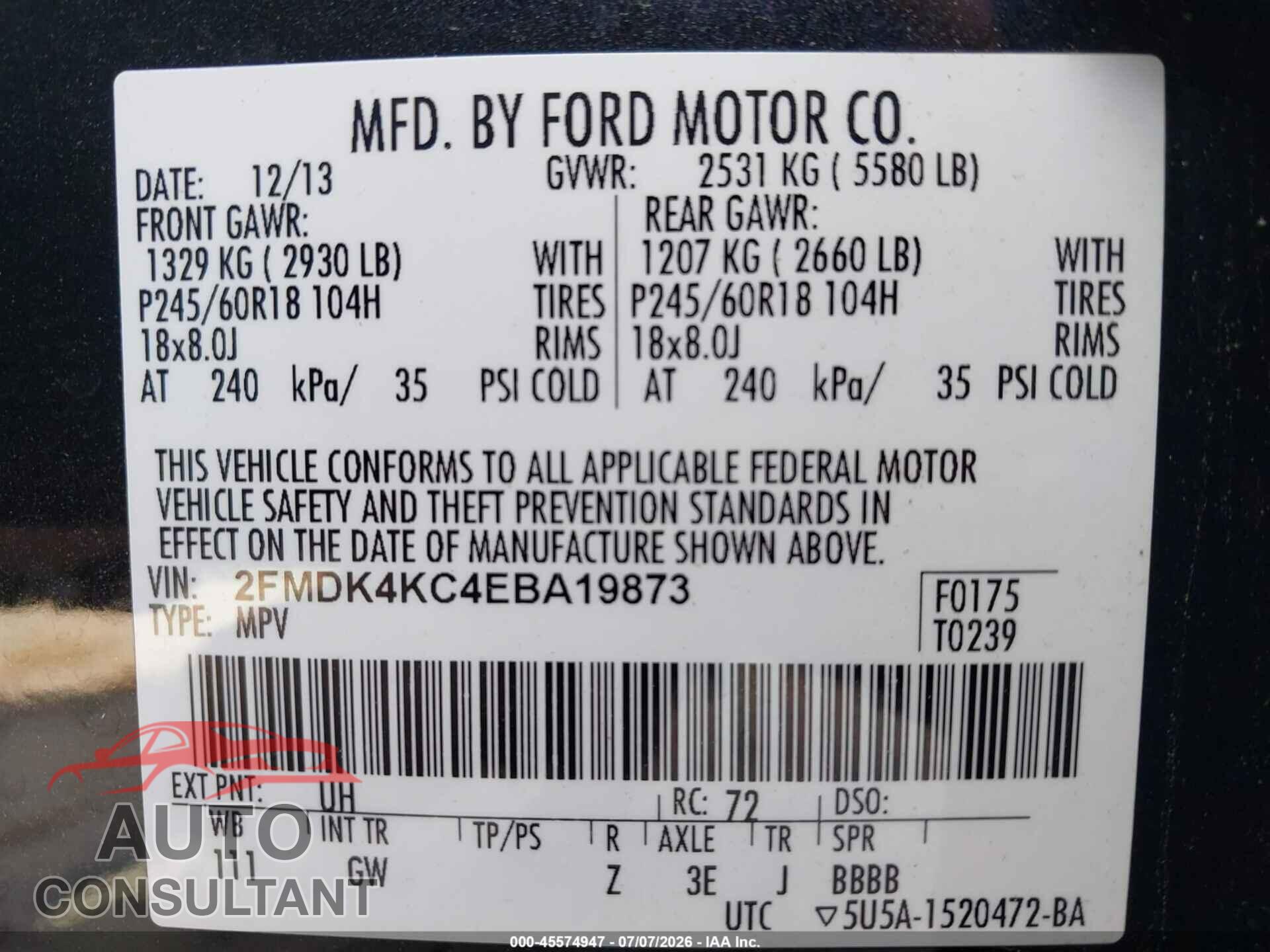 FORD EDGE 2014 - 2FMDK4KC4EBA19873