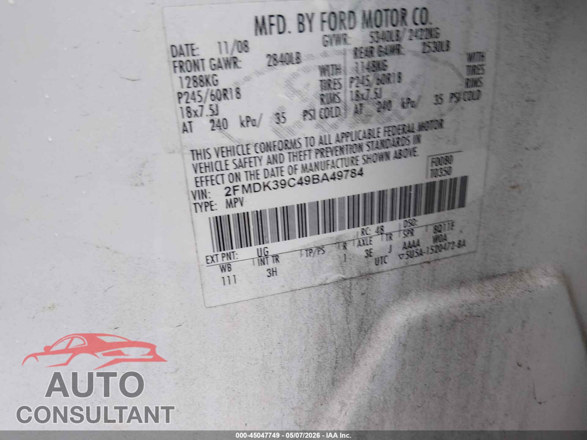 FORD EDGE 2009 - 2FMDK39C49BA49784
