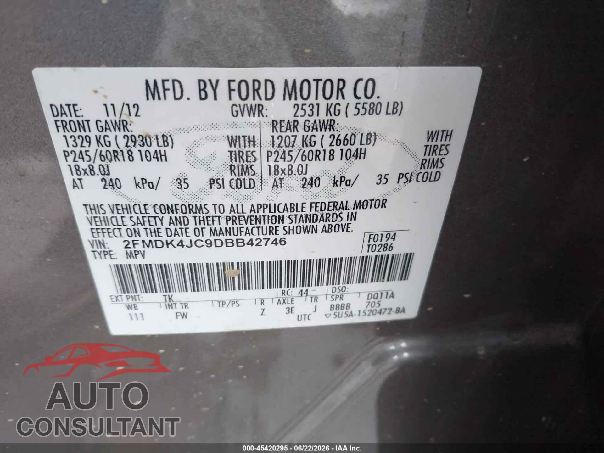 FORD EDGE 2013 - 2FMDK4JC9DBB42746