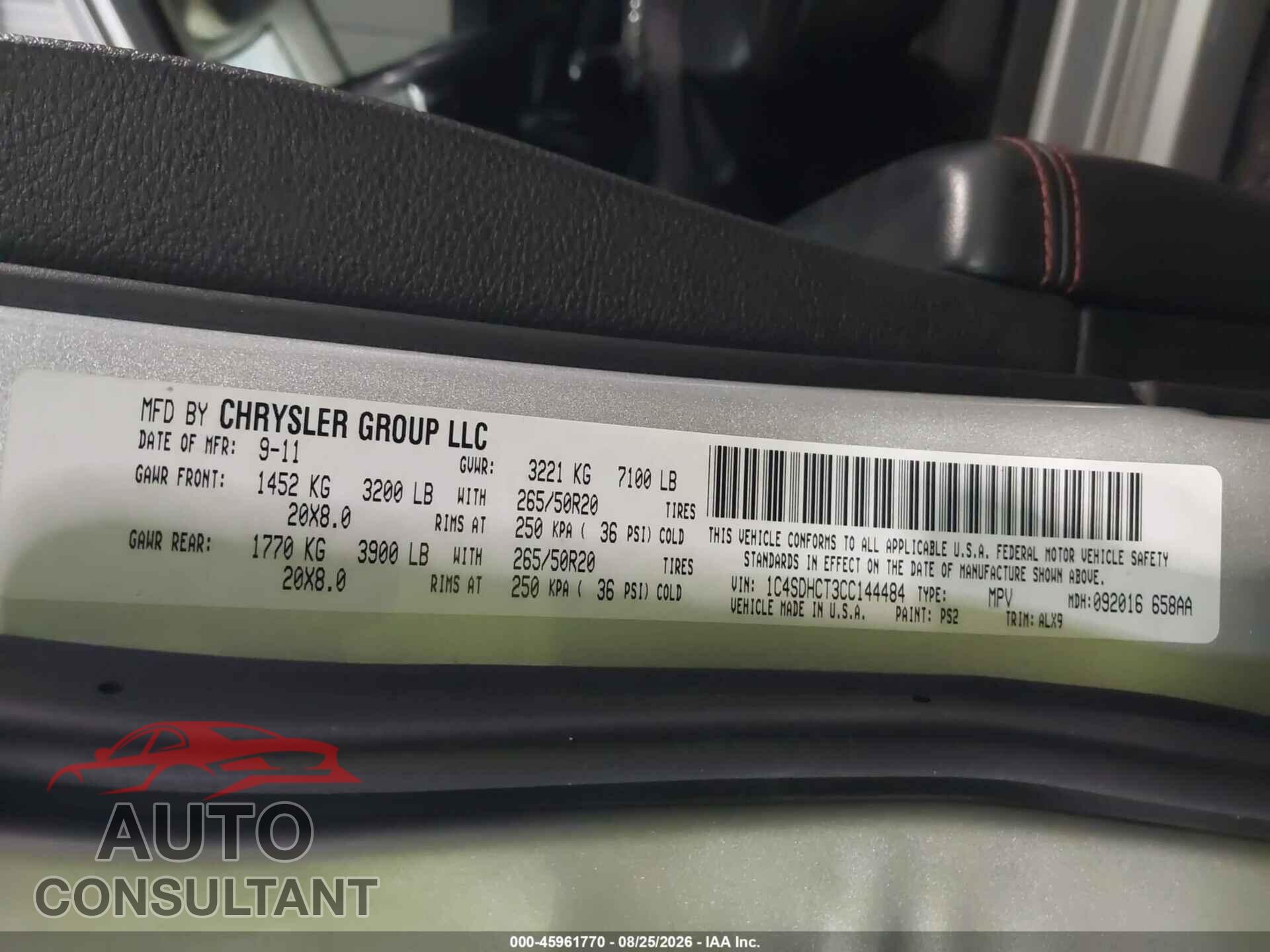 DODGE DURANGO 2012 - 1C4SDHCT3CC144484