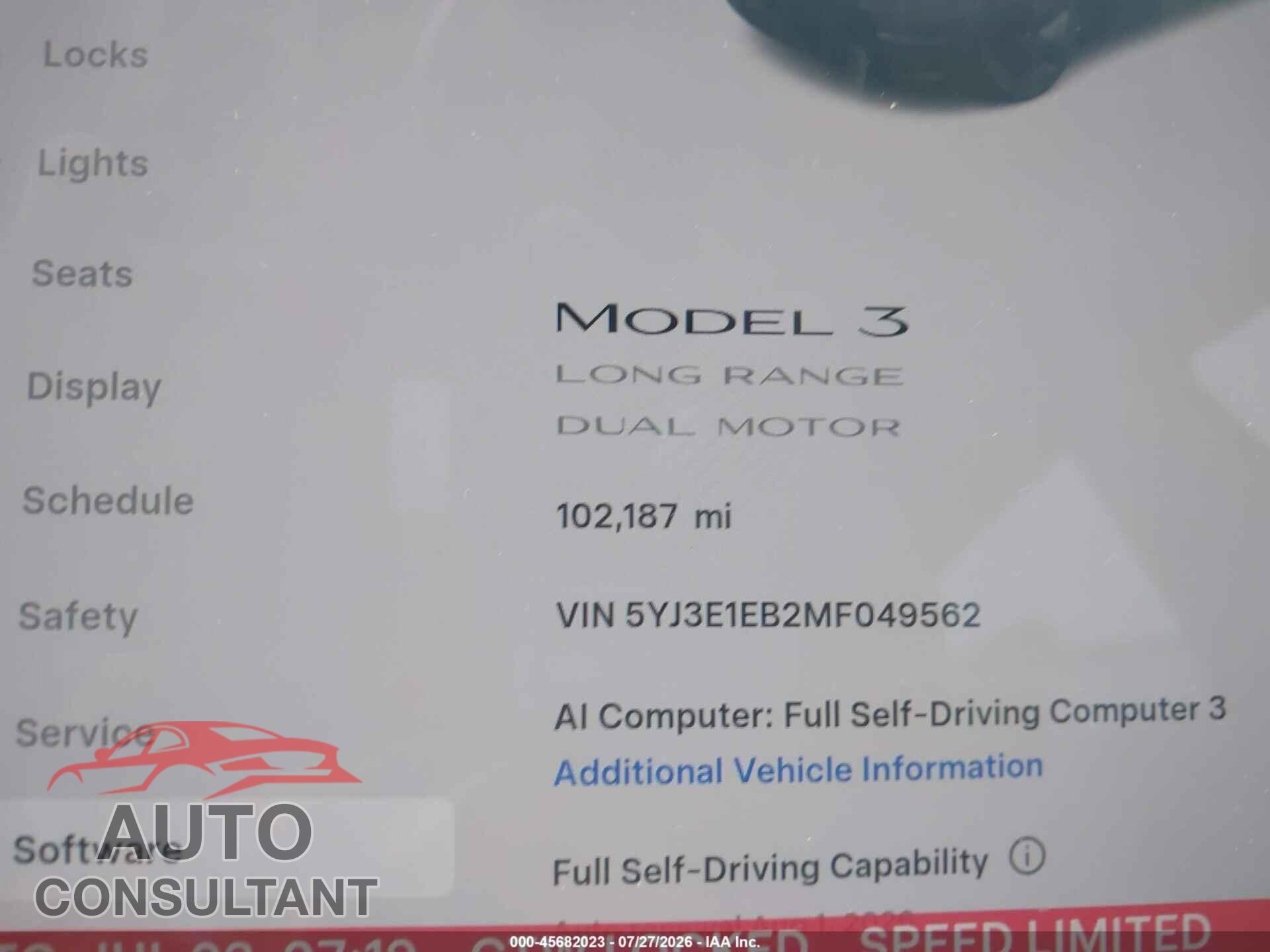 TESLA MODEL 3 2021 - 5YJ3E1EB2MF049562