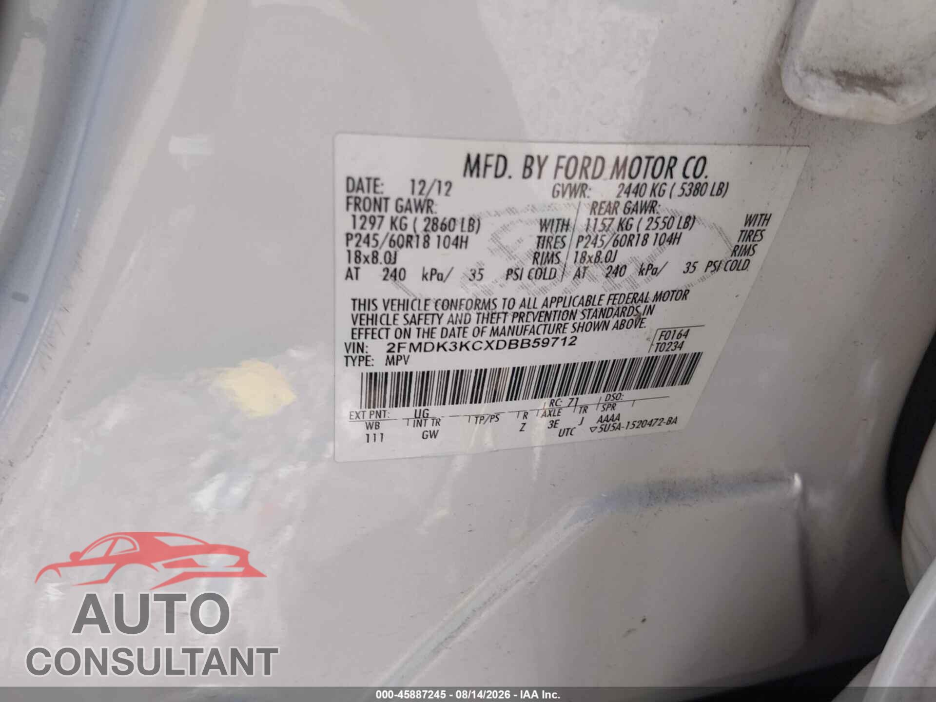 FORD EDGE 2013 - 2FMDK3KCXDBB59712