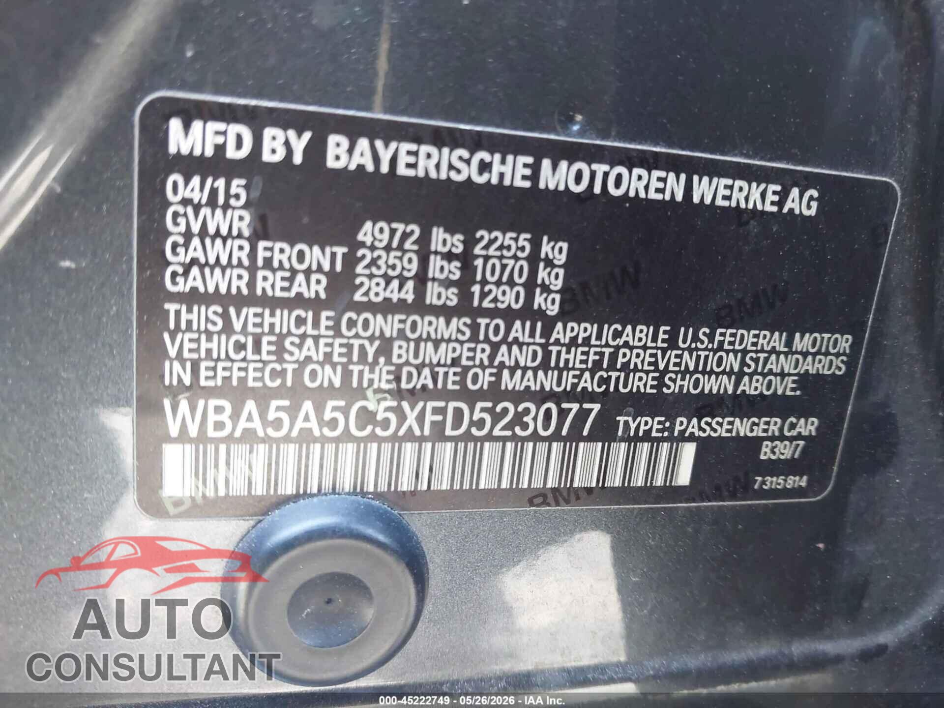 BMW 528I 2015 - WBA5A5C5XFD523077