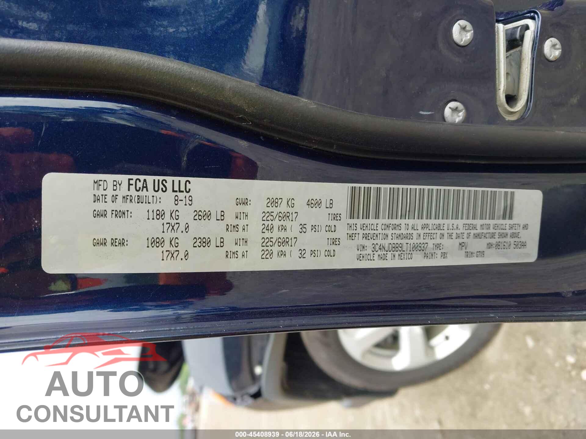 JEEP COMPASS 2020 - 3C4NJDBB9LT100937