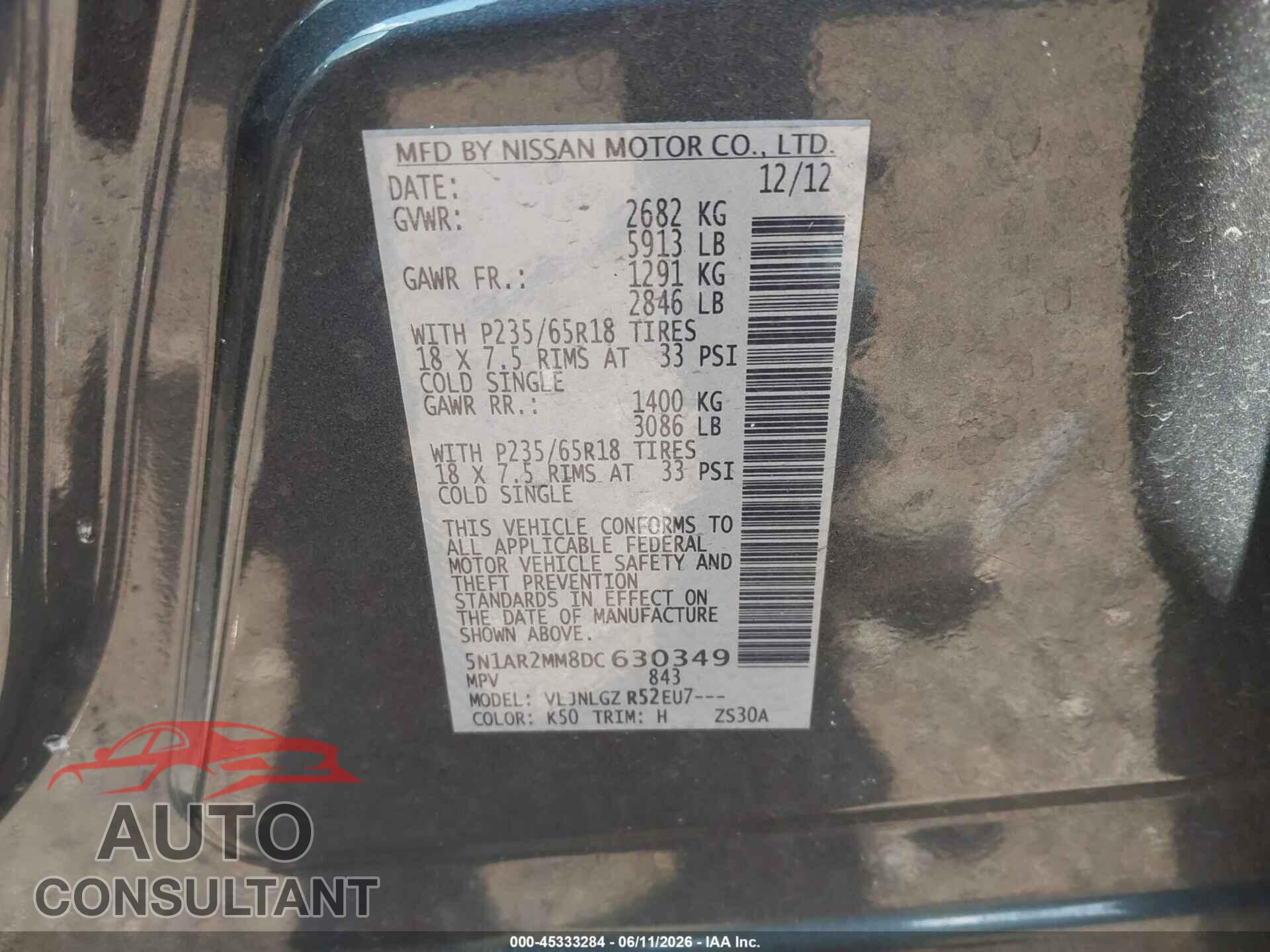 NISSAN PATHFINDER 2013 - 5N1AR2MM8DC630349