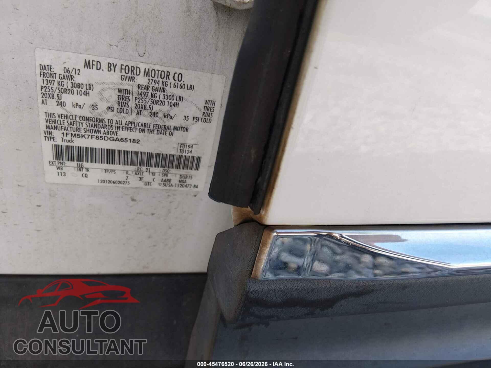 FORD EXPLORER 2013 - 1FM5K7F85DGA65182