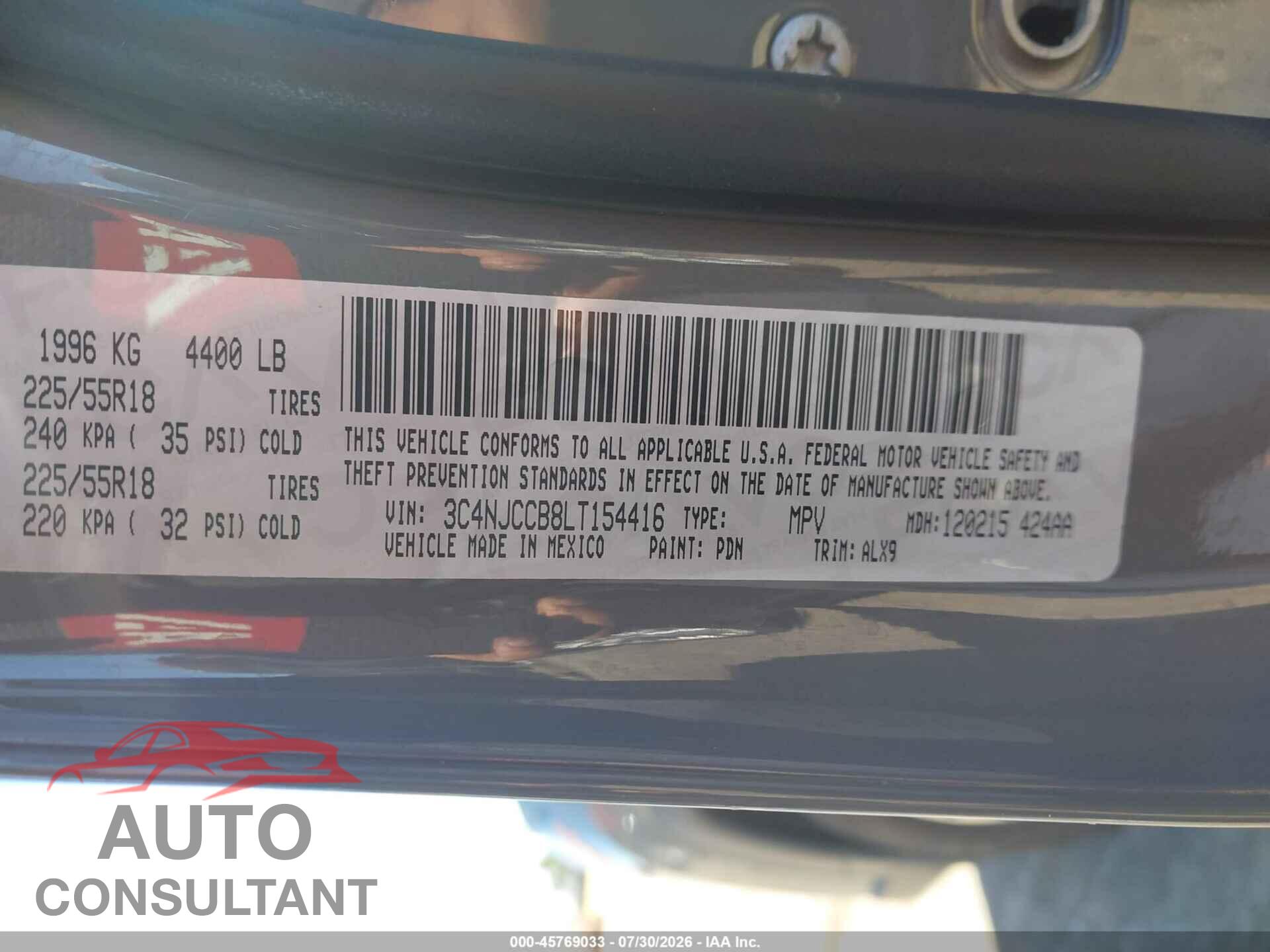 JEEP COMPASS 2020 - 3C4NJCCB8LT154416