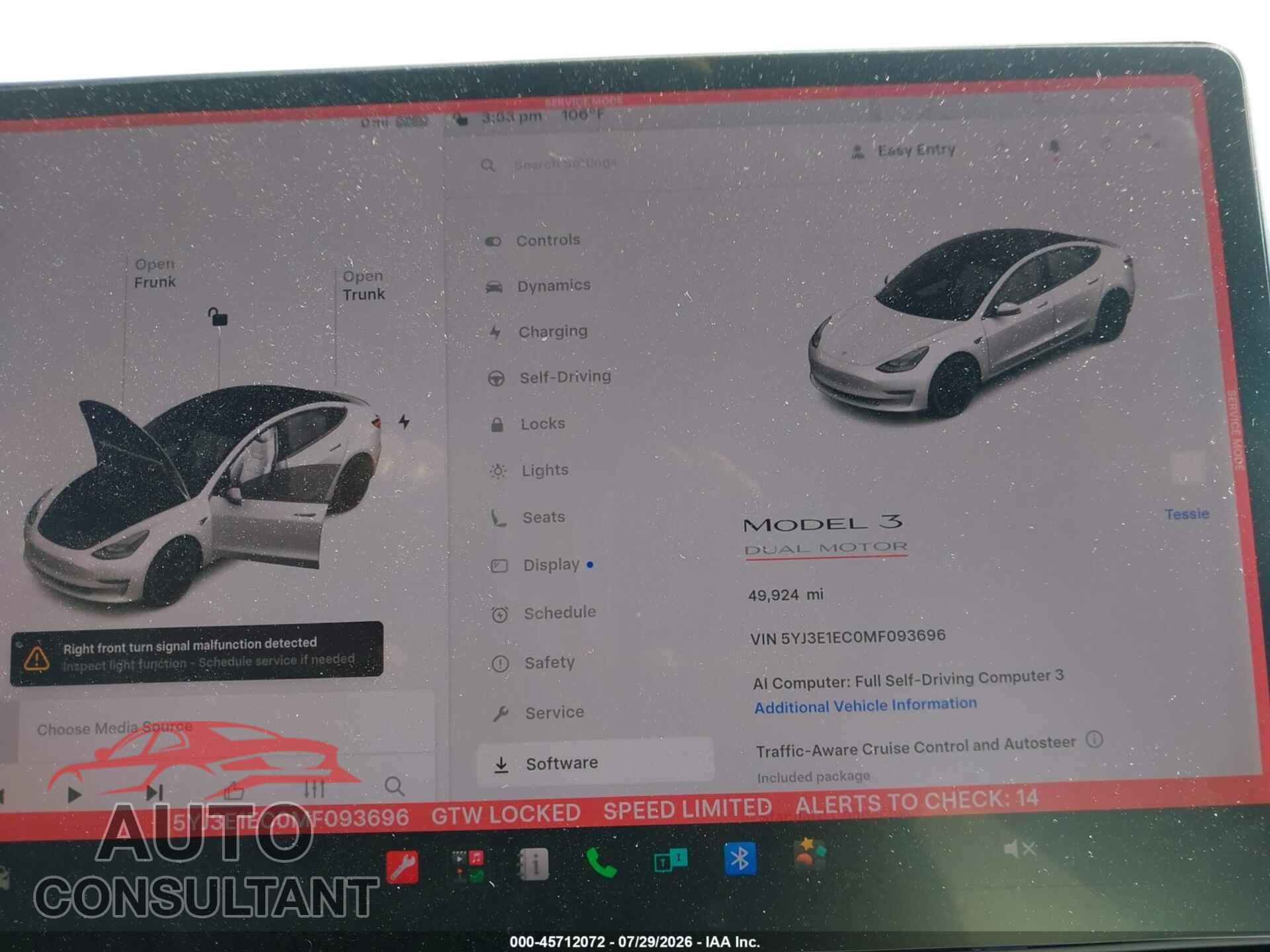 TESLA MODEL 3 2021 - 5YJ3E1EC0MF093696