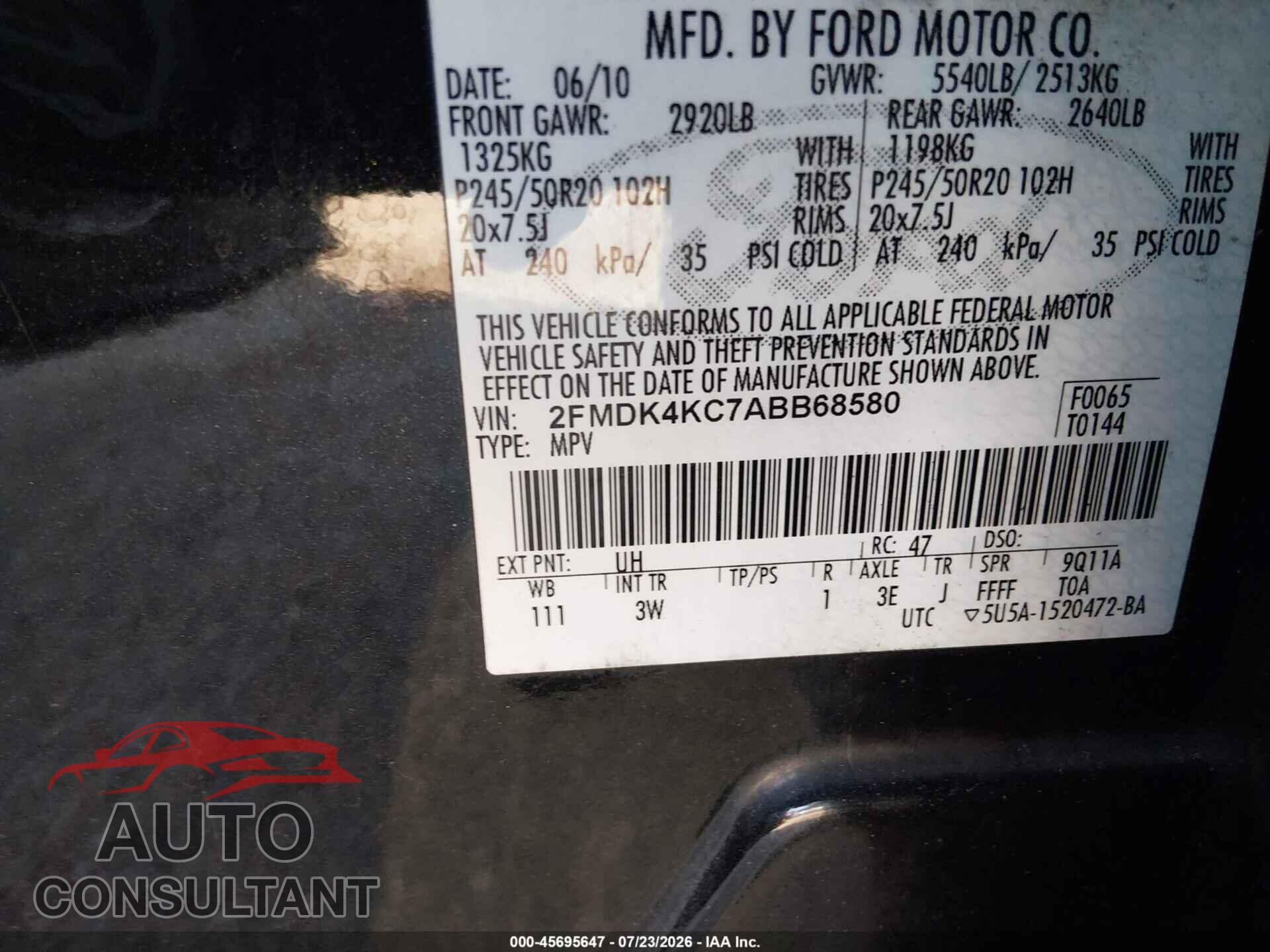 FORD EDGE 2010 - 2FMDK4KC7ABB68580