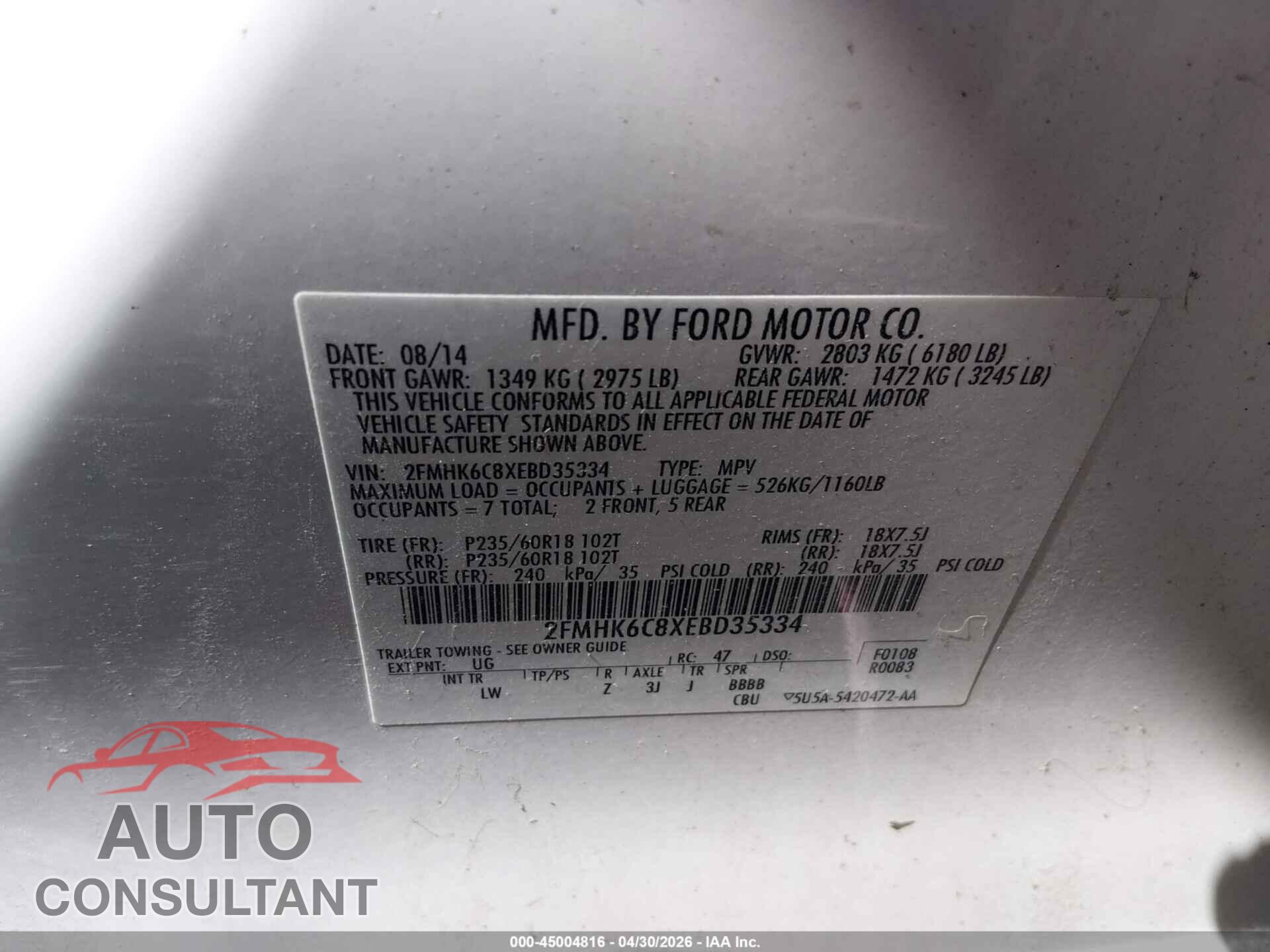 FORD FLEX 2014 - 2FMHK6C8XEBD35334