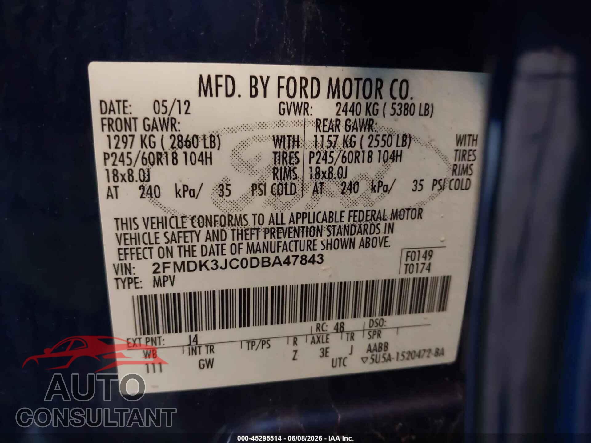 FORD EDGE 2013 - 2FMDK3JC0DBA47843