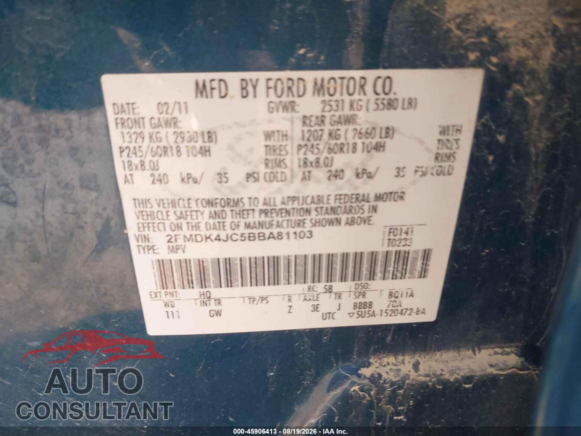 FORD EDGE 2011 - 2FMDK4JC5BBA81103