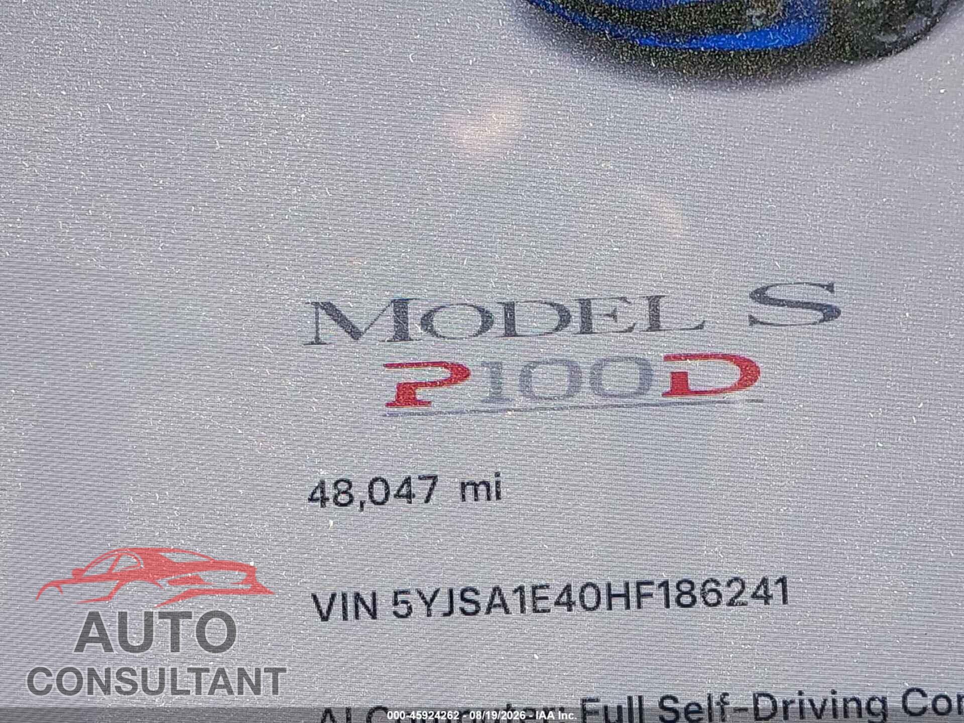 TESLA MODEL S 2017 - 5YJSA1E40HF186241