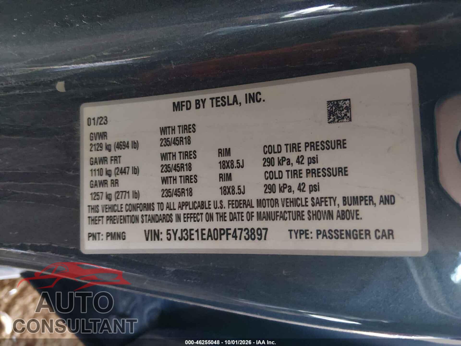 TESLA MODEL 3 2023 - 5YJ3E1EA0PF473897