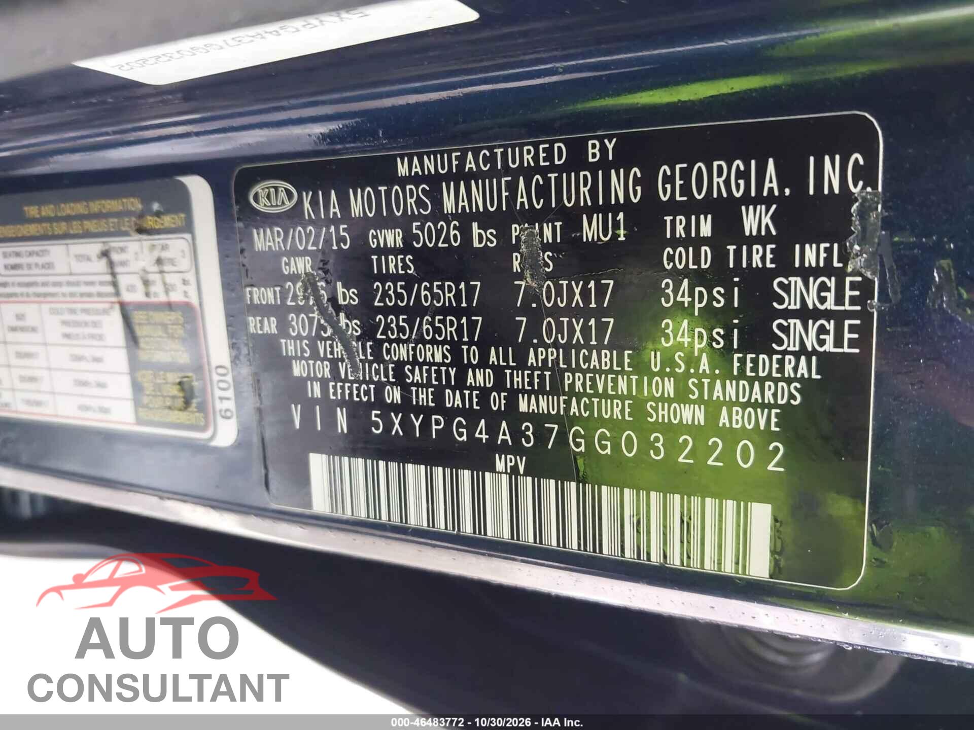 KIA SORENTO 2016 - 5XYPG4A37GG032202