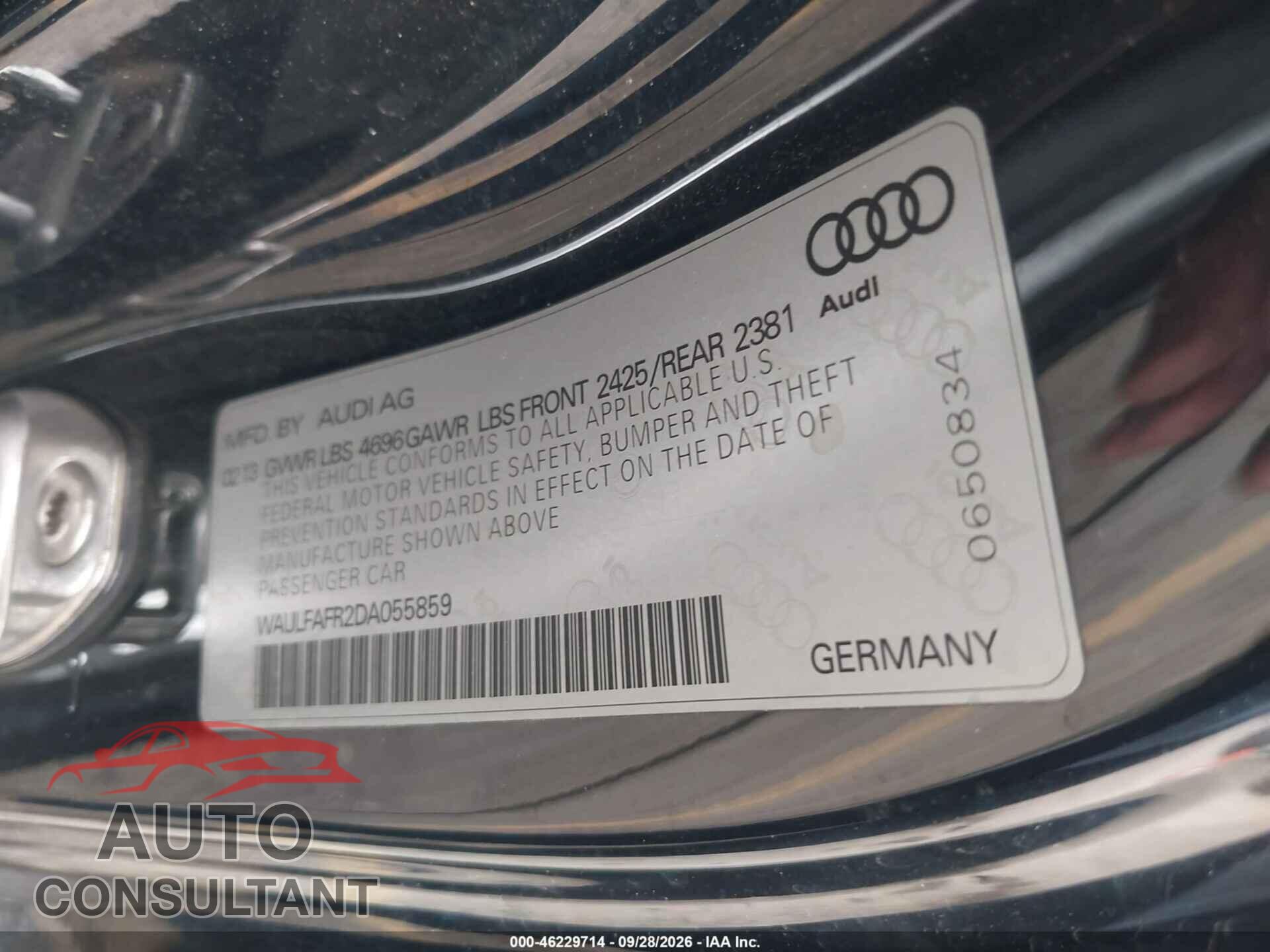 AUDI A5 2013 - WAULFAFR2DA055859
