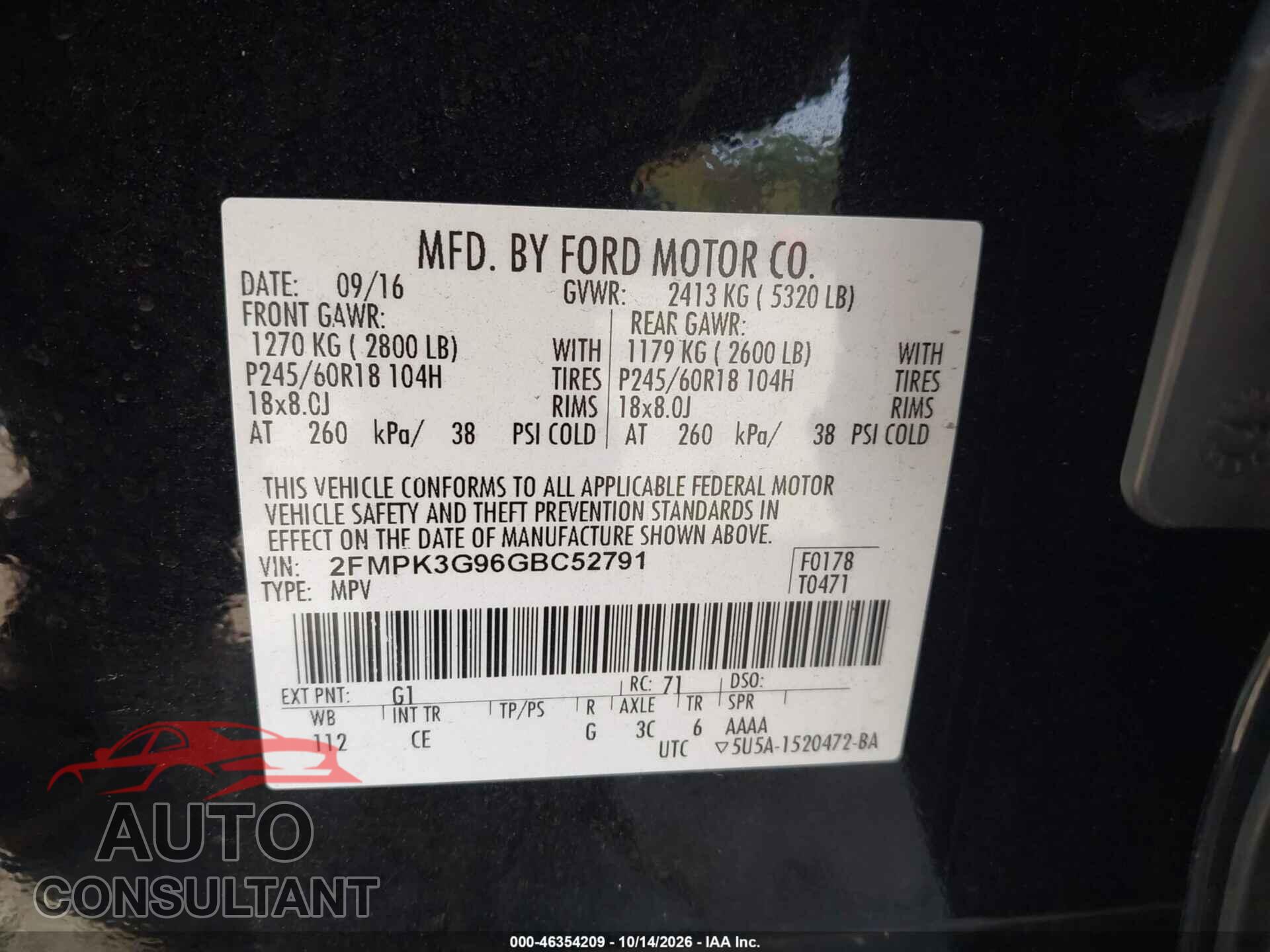 FORD EDGE 2016 - 2FMPK3G96GBC52791
