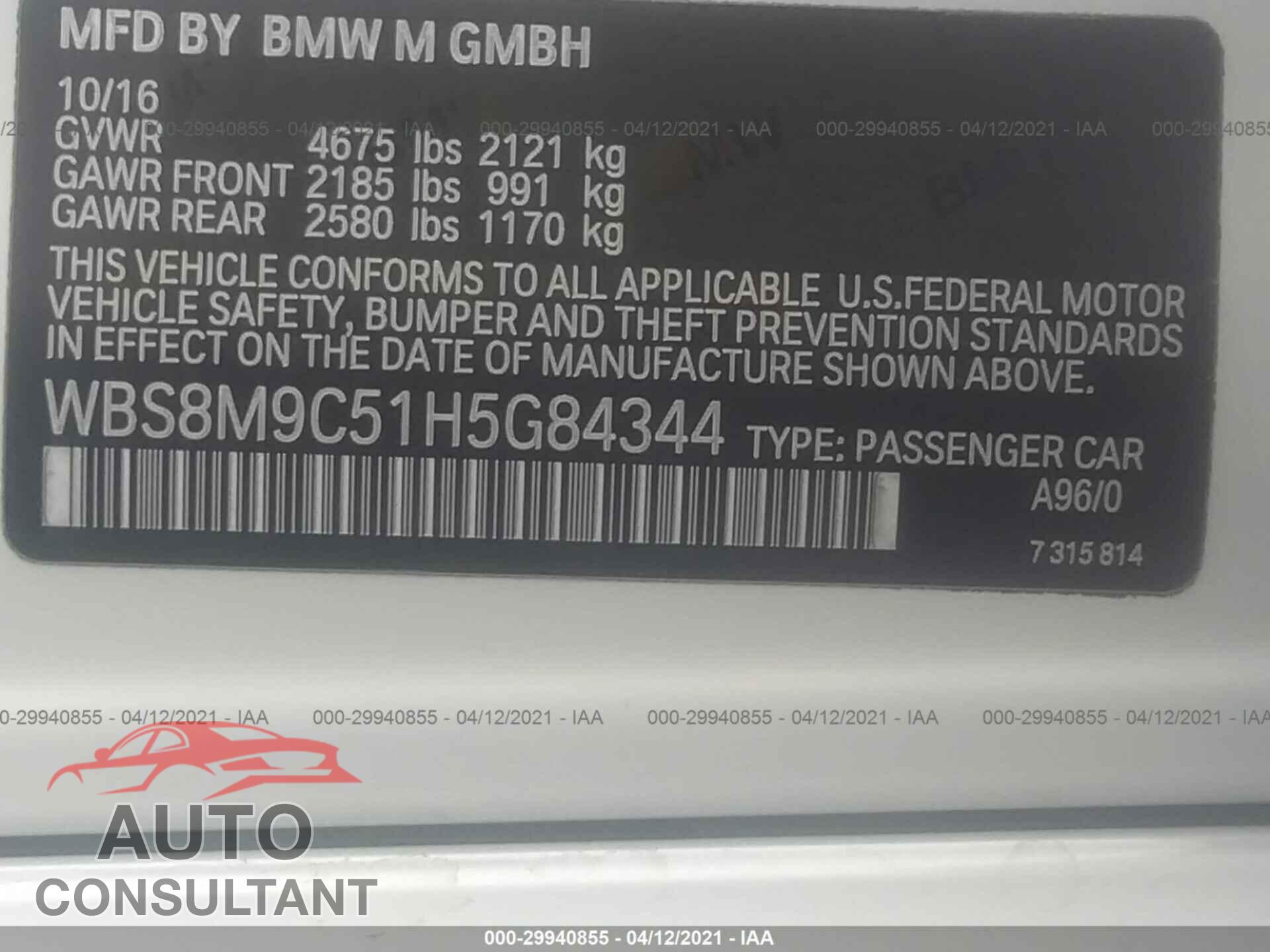 BMW M3 2017 - WBS8M9C51H5G84344
