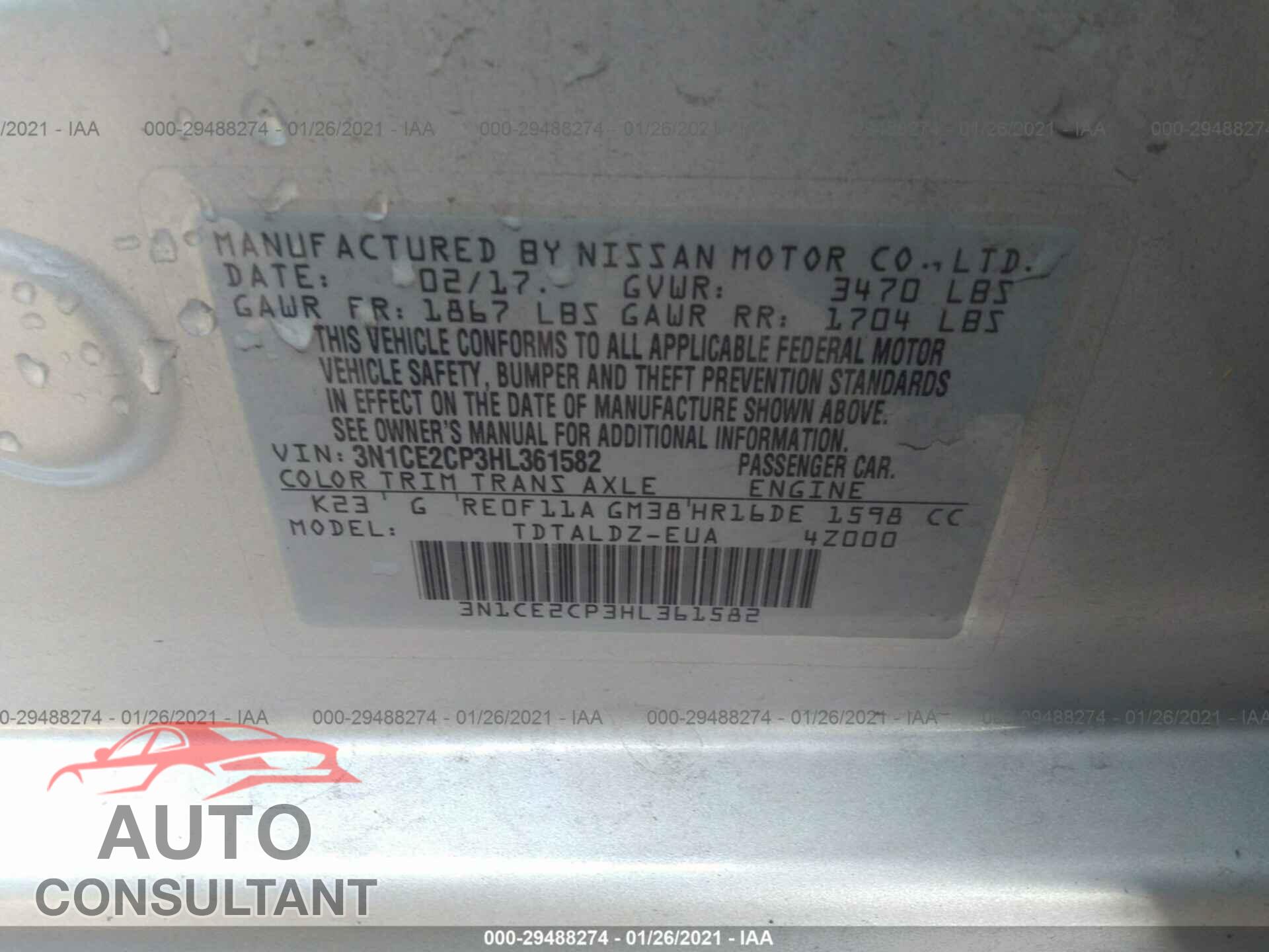 NISSAN VERSA NOTE 2017 - 3N1CE2CP3HL361582