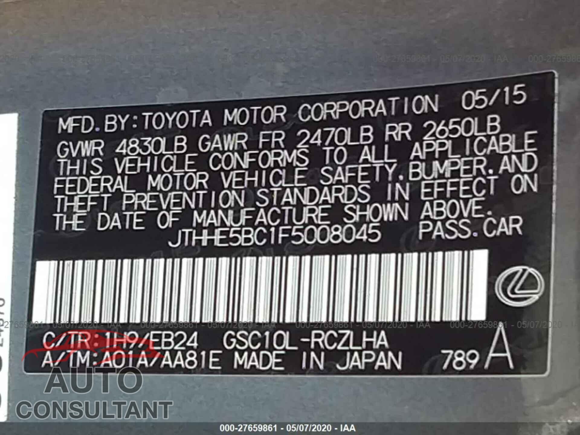 LEXUS RC 2015 - JTHHE5BC1F5008045