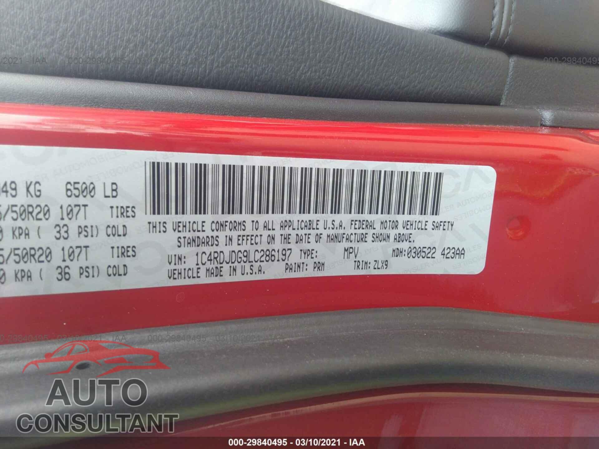 DODGE DURANGO 2020 - 1C4RDJDG9LC286197