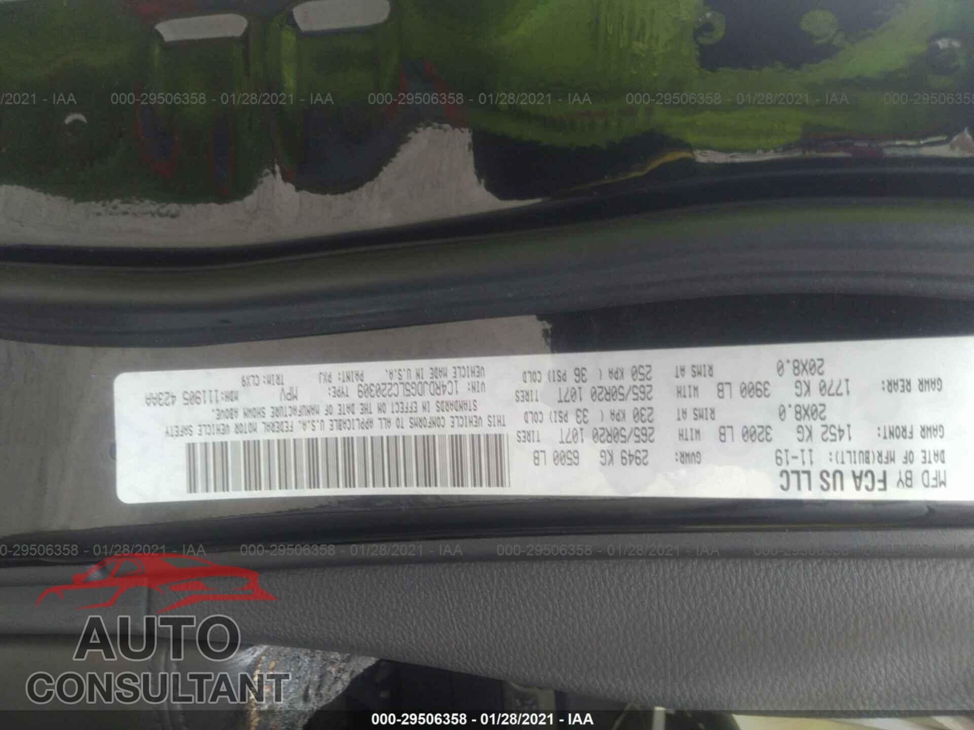 DODGE DURANGO 2020 - 1C4RDJDG5LC220309