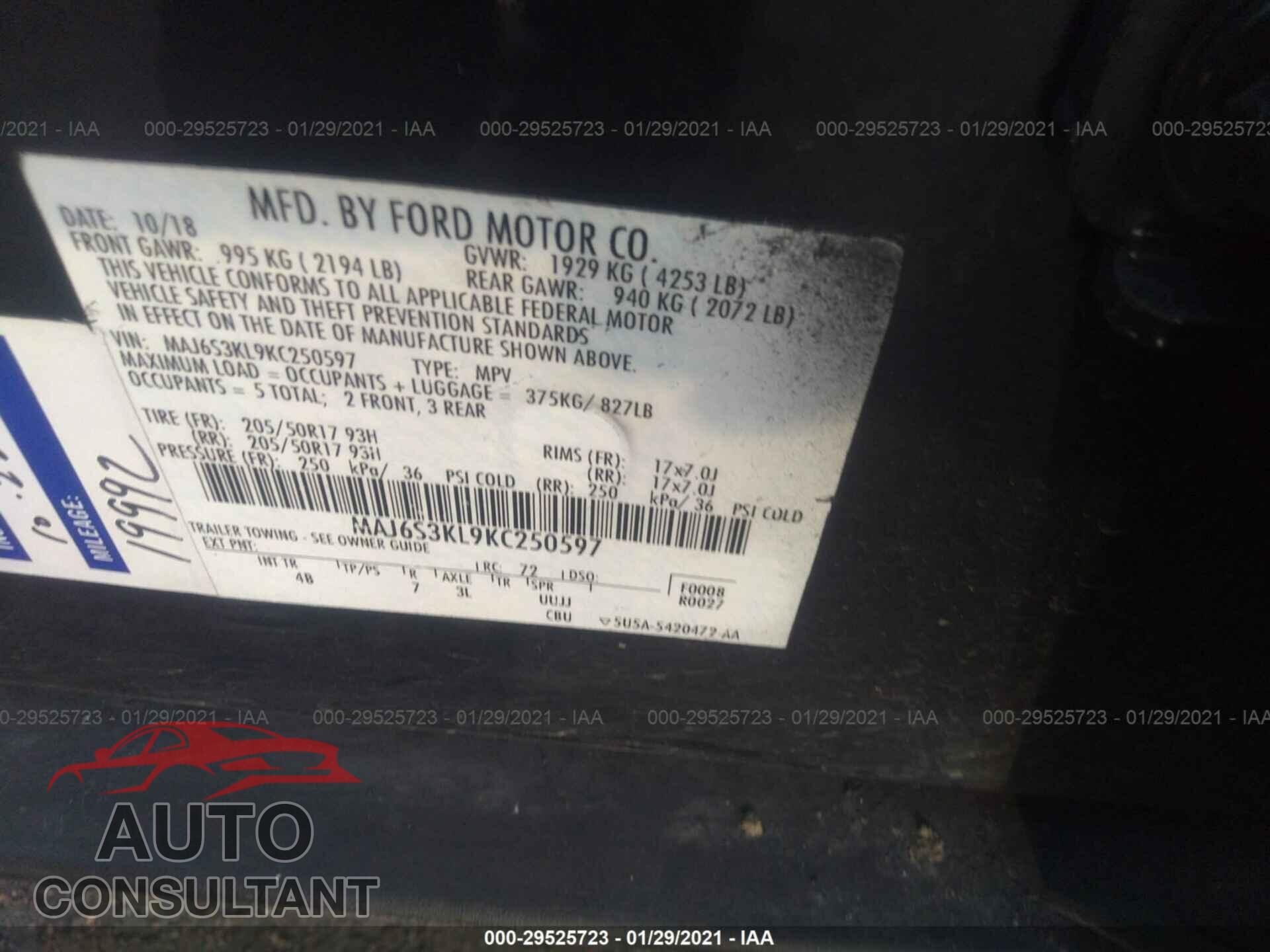 FORD ECOSPORT 2019 - MAJ6S3KL9KC250597