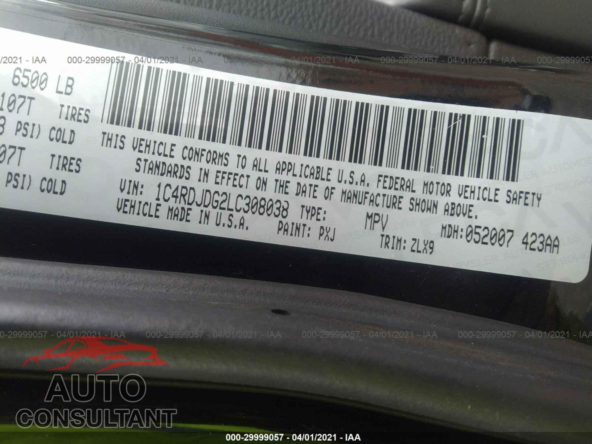 DODGE DURANGO 2020 - 1C4RDJDG2LC308038