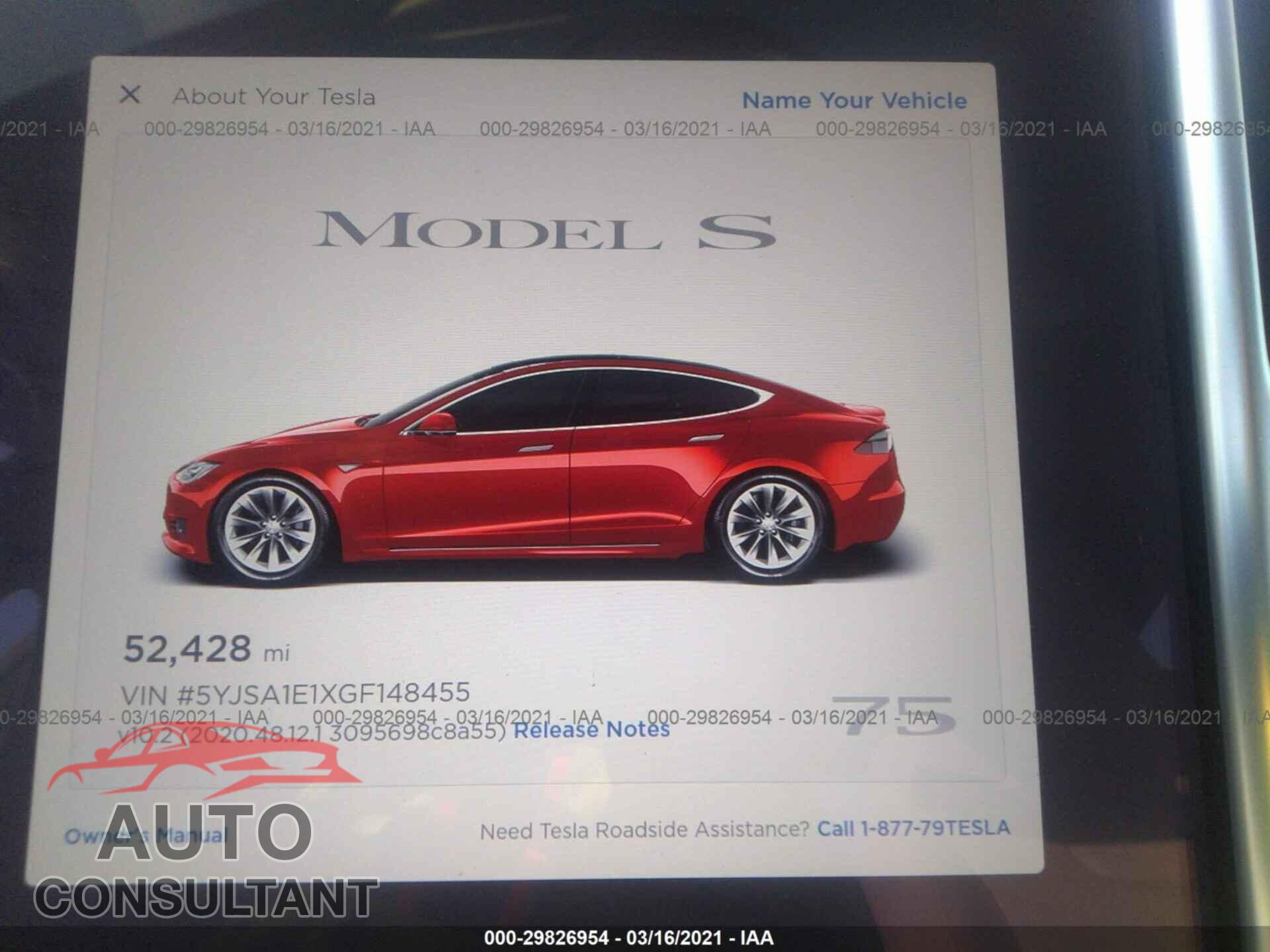TESLA MODEL S 2016 - 5YJSA1E1XGF148455