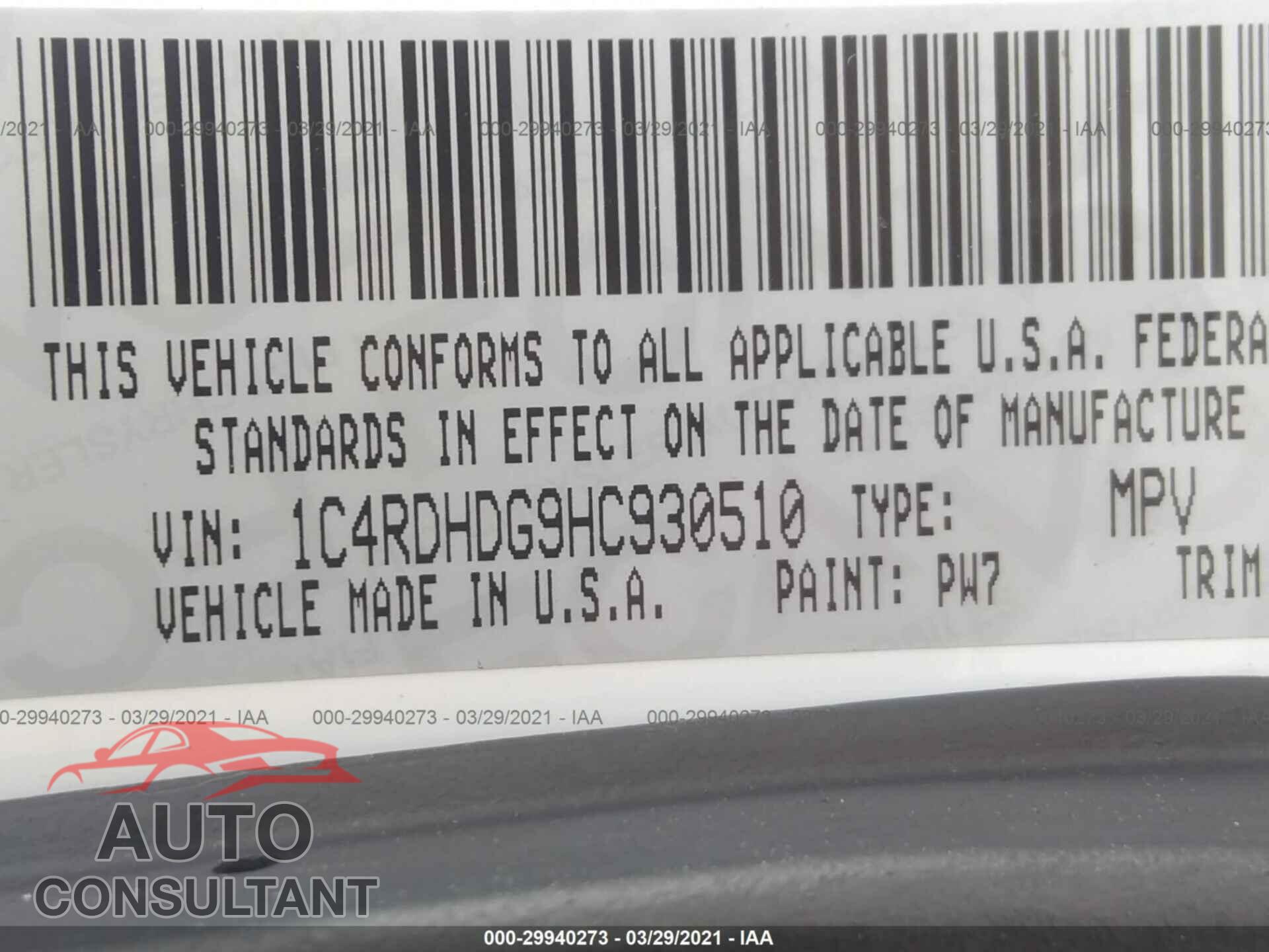 DODGE DURANGO 2017 - 1C4RDHDG9HC930510