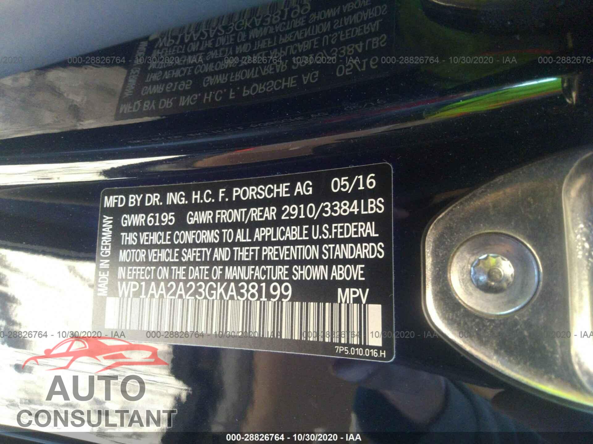 PORSCHE CAYENNE 2016 - WP1AA2A23GKA38199