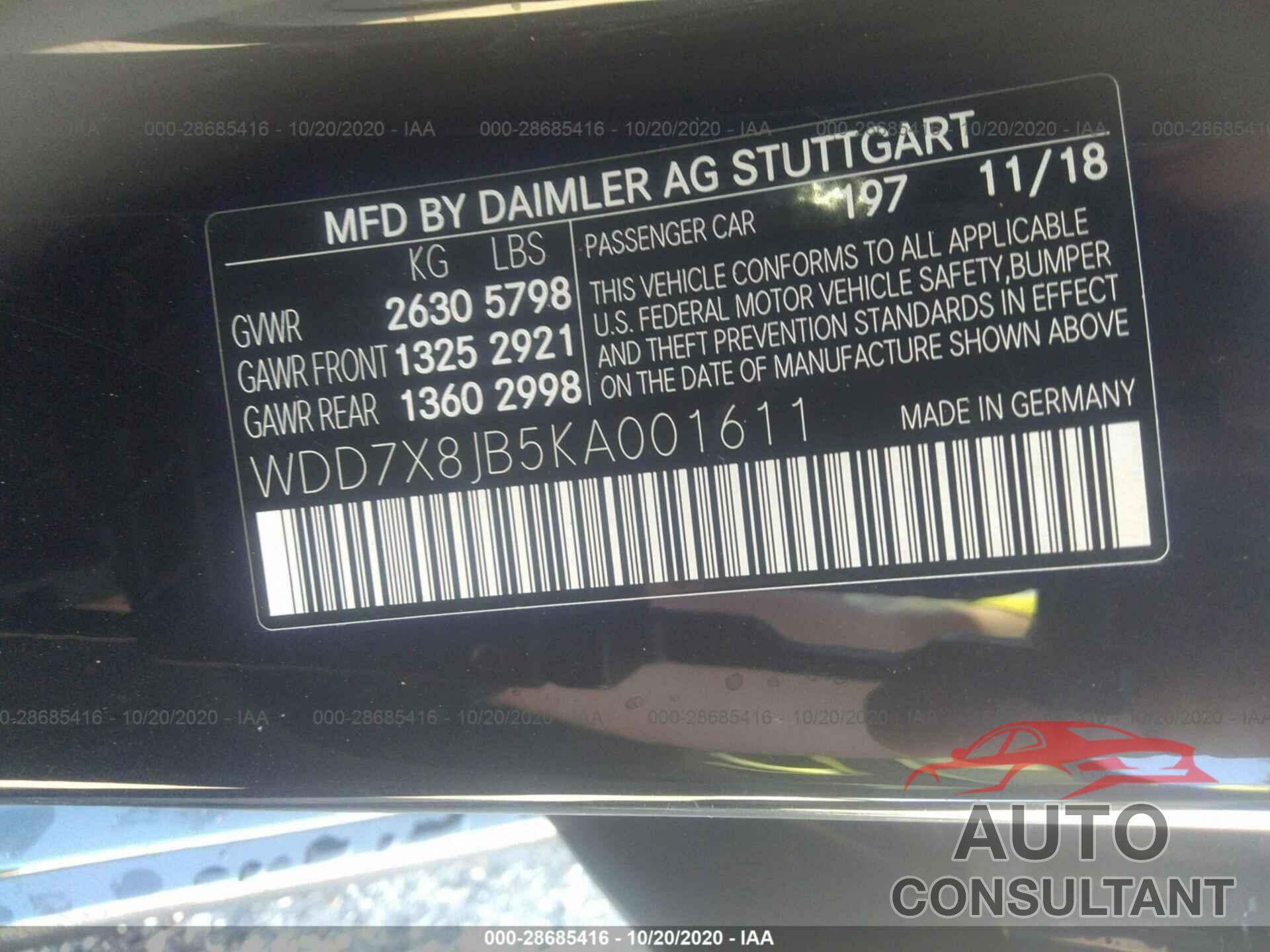 MERCEDES-BENZ AMG GT 2019 - WDD7X8JB5KA001611