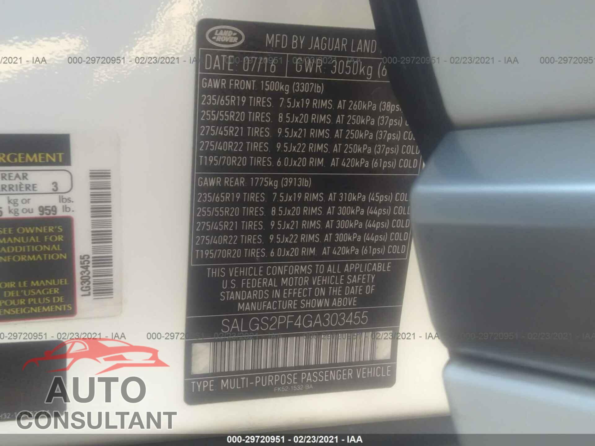 LAND ROVER RANGE ROVER 2016 - SALGS2PF4GA303455