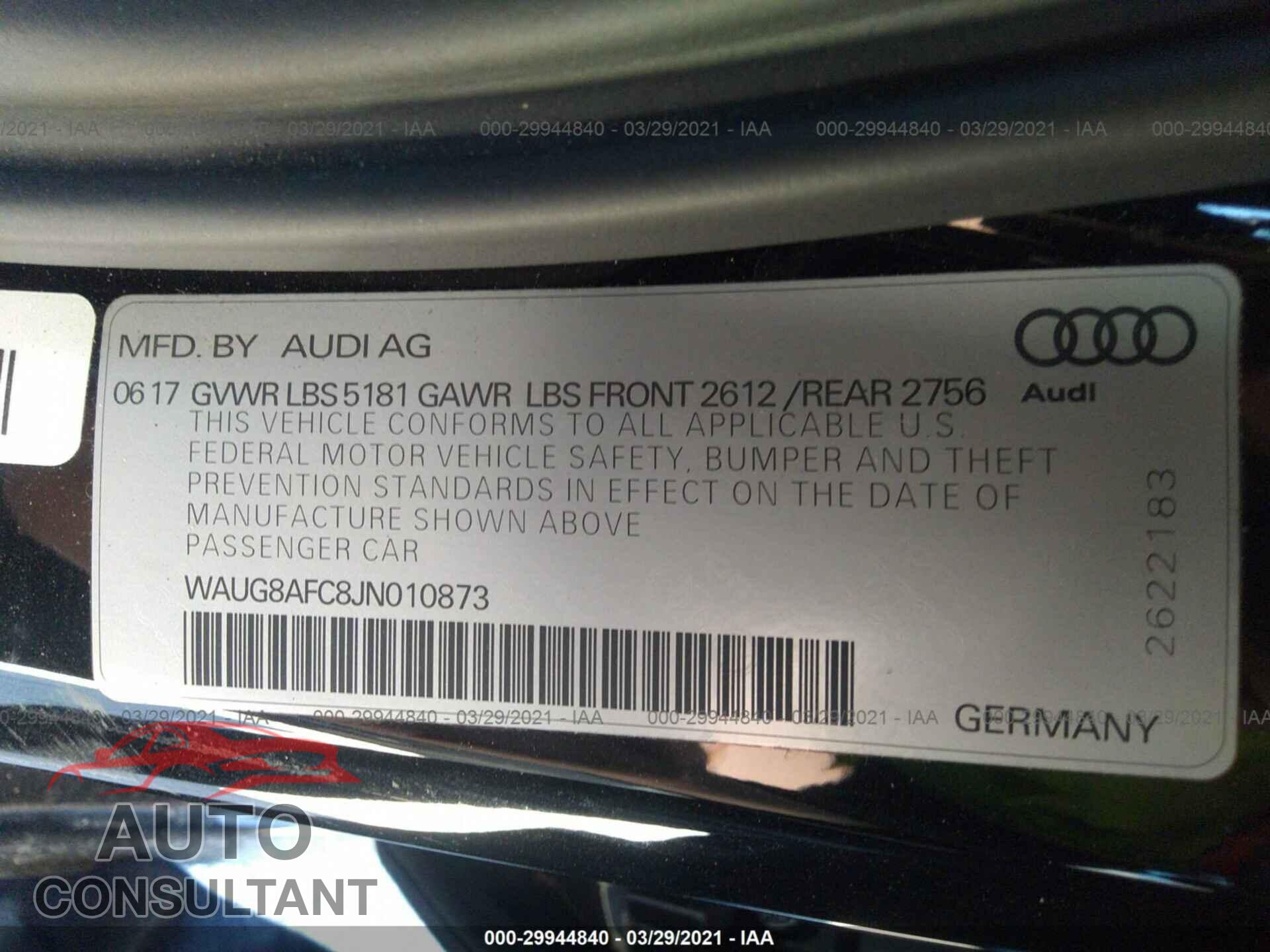 AUDI A6 2018 - WAUG8AFC8JN010873