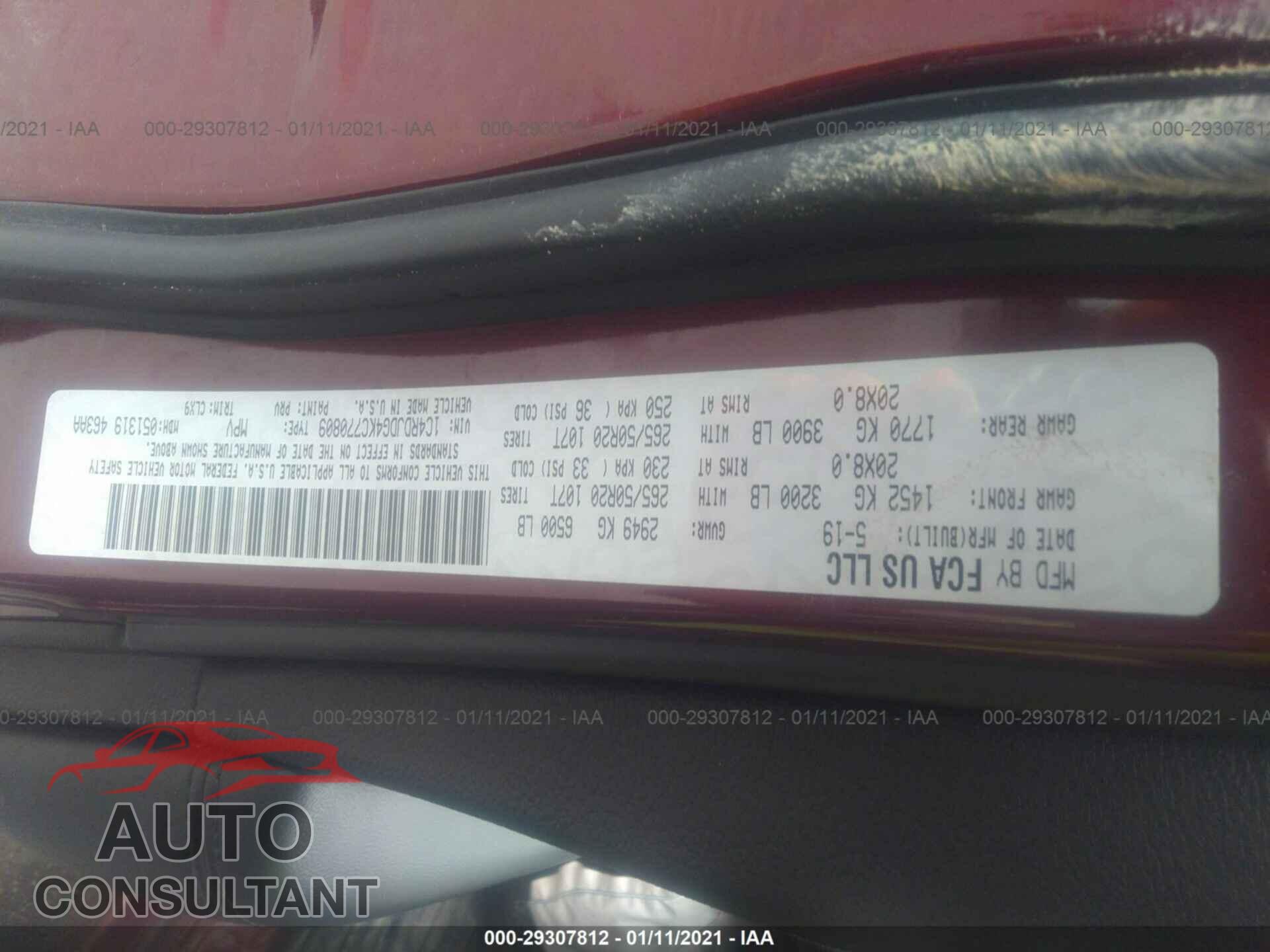 DODGE DURANGO 2019 - 1C4RDJDG4KC770809