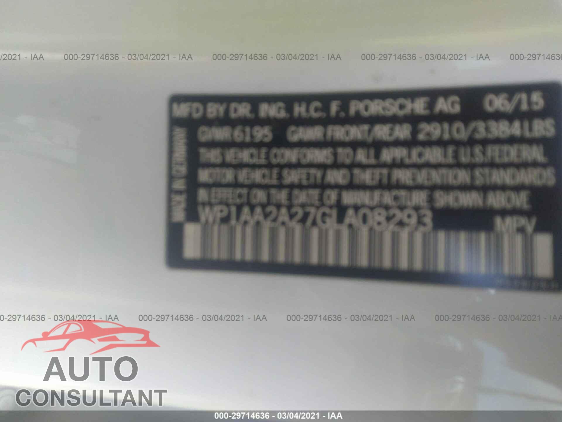 PORSCHE CAYENNE 2016 - WP1AA2A27GLA08293