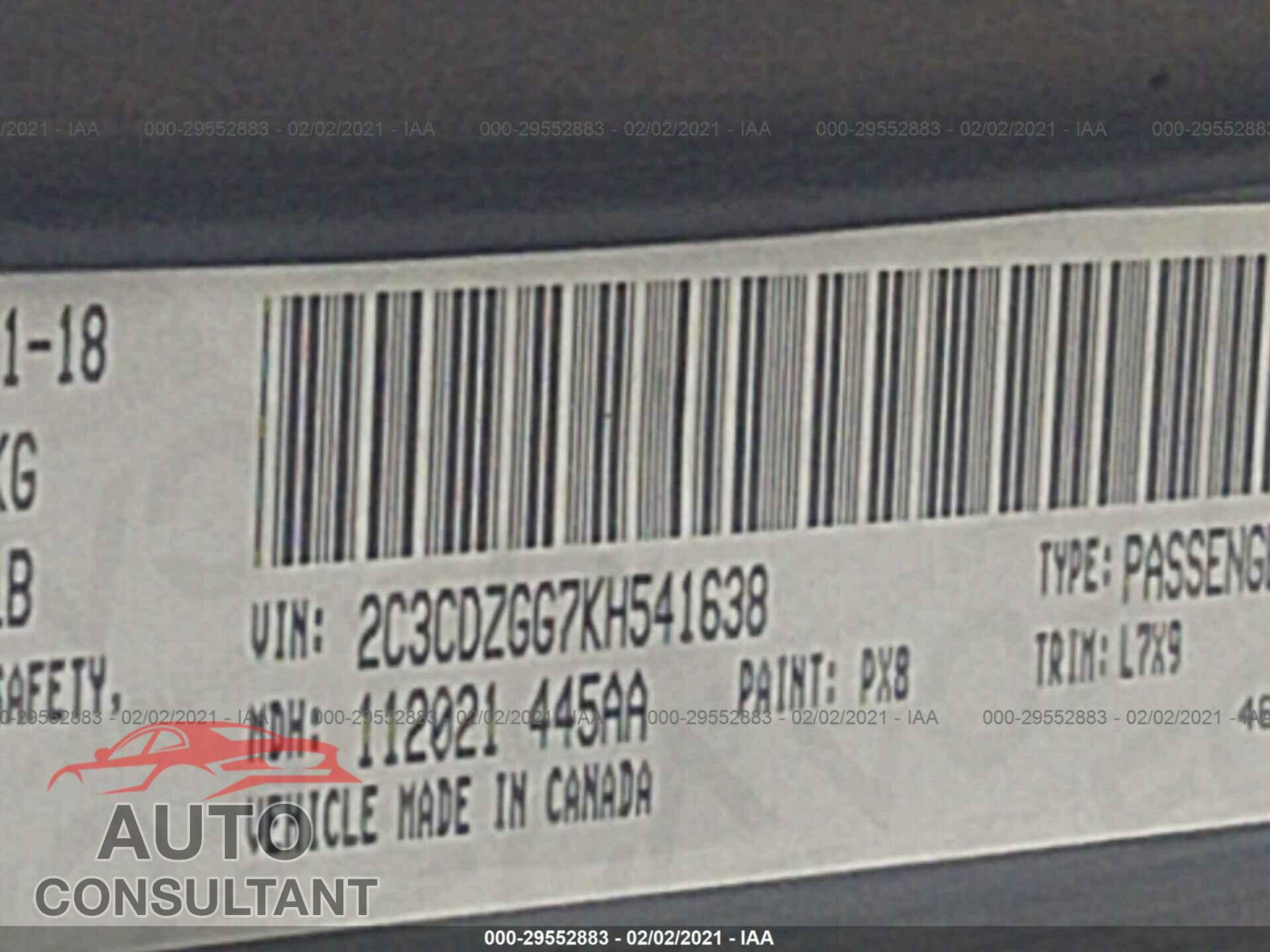 DODGE CHALLENGER 2019 - 2C3CDZGG7KH541638