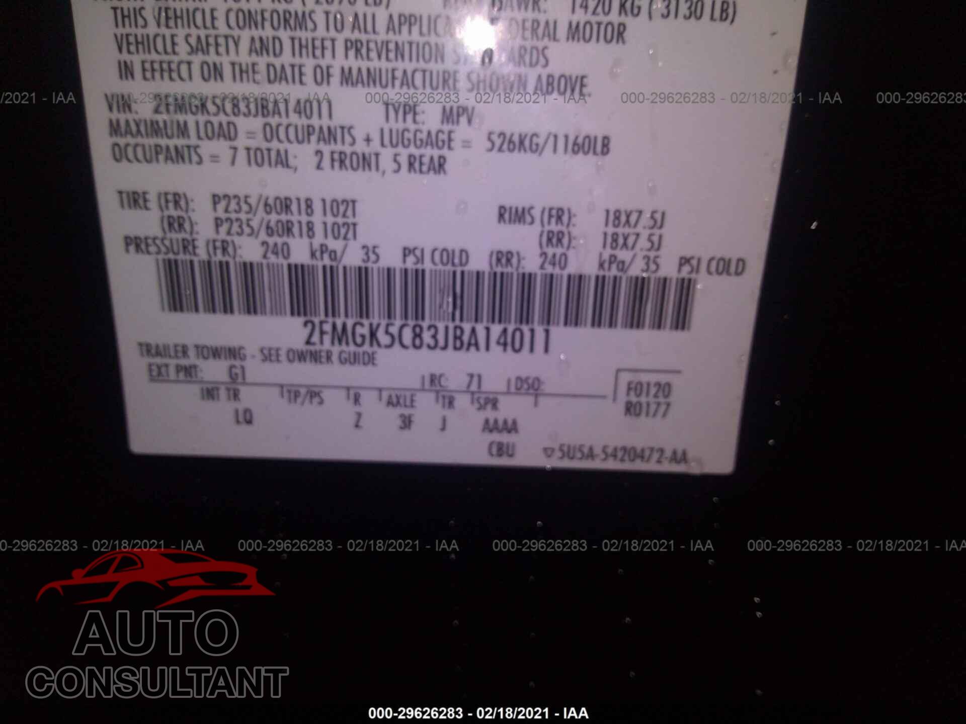 FORD FLEX 2018 - 2FMGK5C83JBA14011