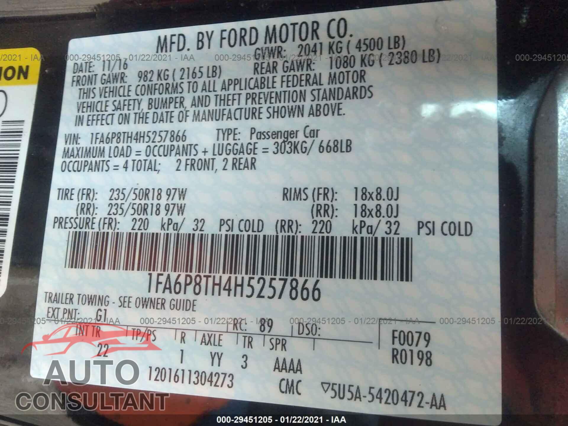 FORD MUSTANG 2017 - 1FA6P8TH4H5257866