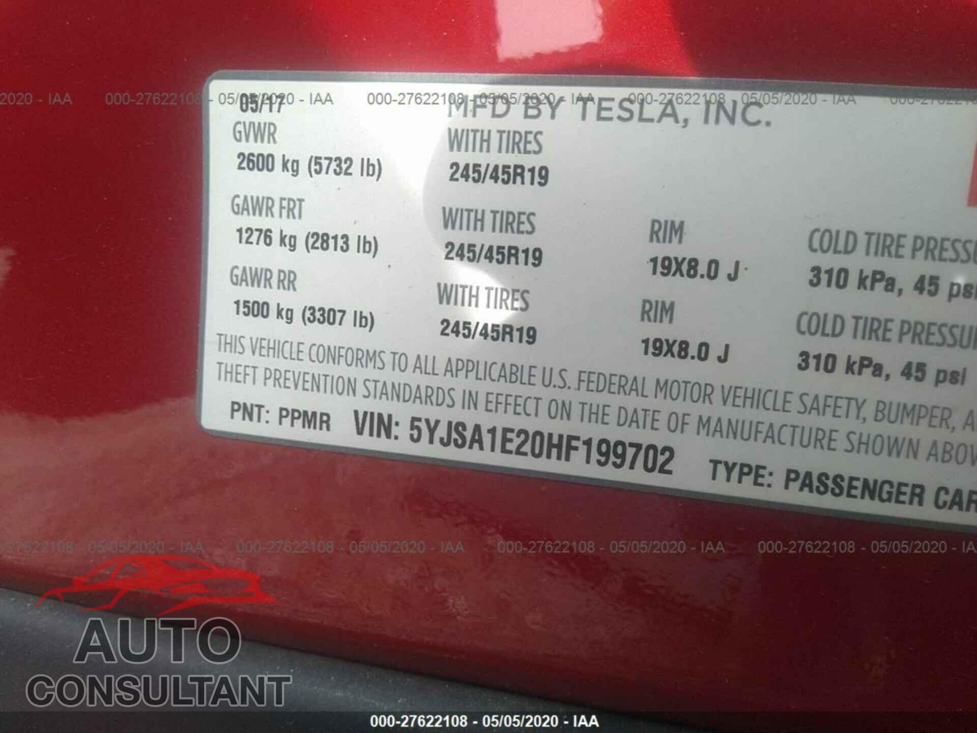 TESLA MODEL S 2017 - 5YJSA1E20HF199702