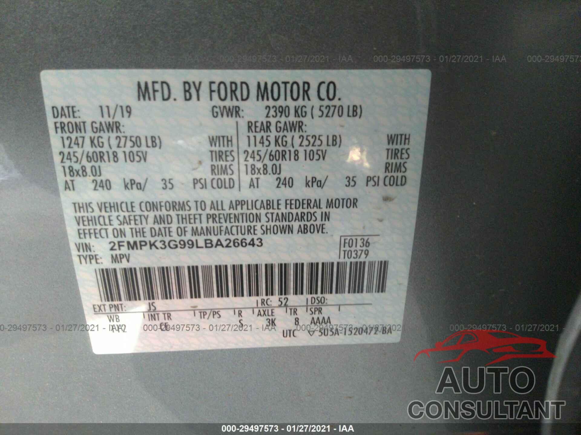 FORD EDGE 2020 - 2FMPK3G99LBA26643