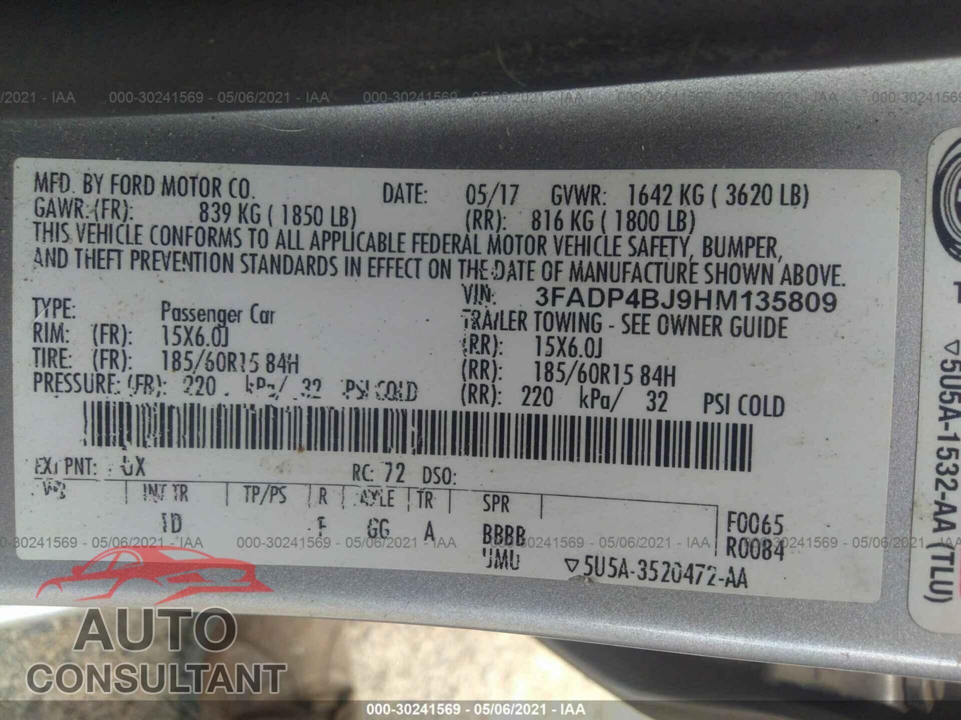 FORD FIESTA 2017 - 3FADP4BJ9HM135809