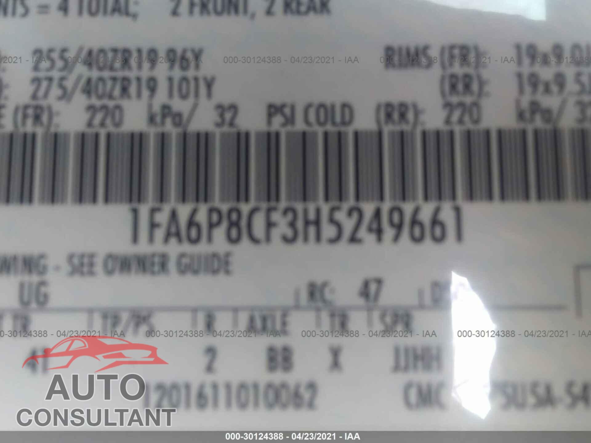 FORD MUSTANG 2017 - 1FA6P8CF3H5249661