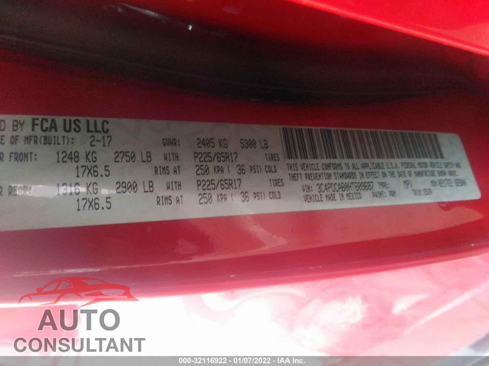DODGE JOURNEY 2017 - 3C4PDCAB0HT609687