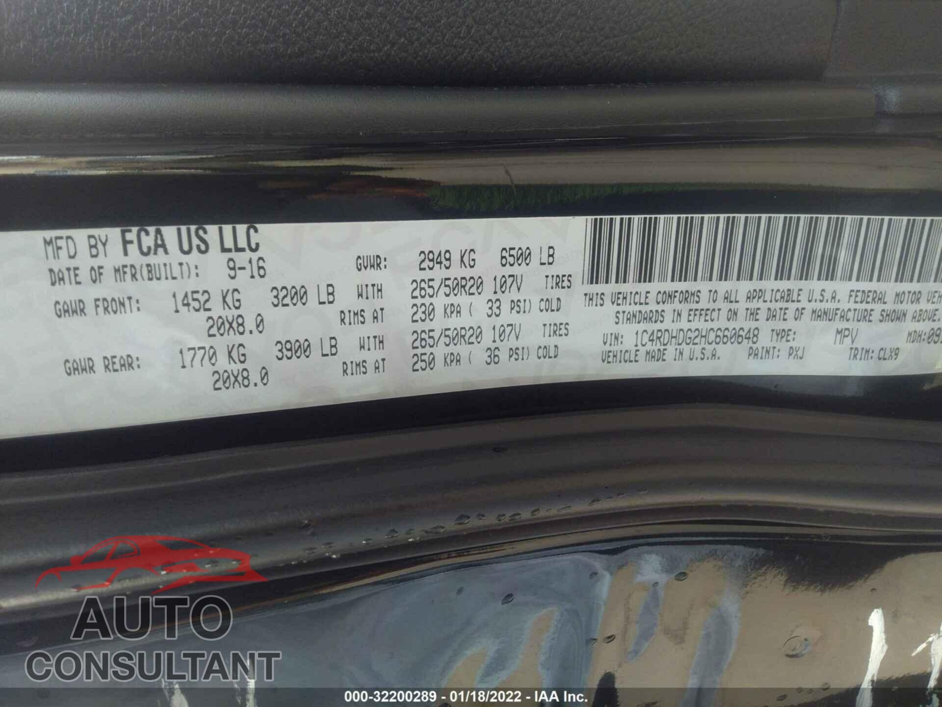 DODGE DURANGO 2017 - 1C4RDHDG2HC660648