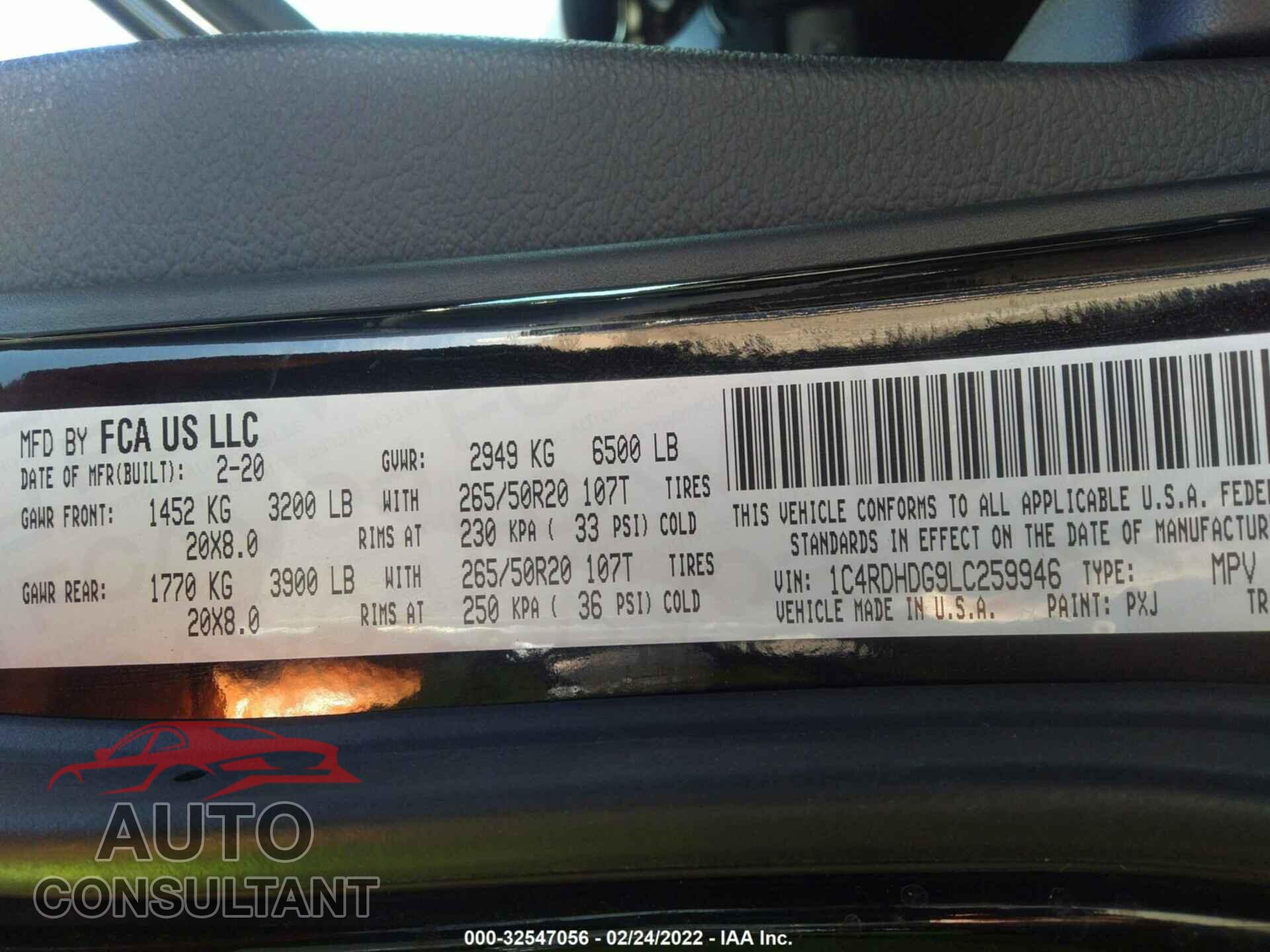DODGE DURANGO 2020 - 1C4RDHDG9LC259946