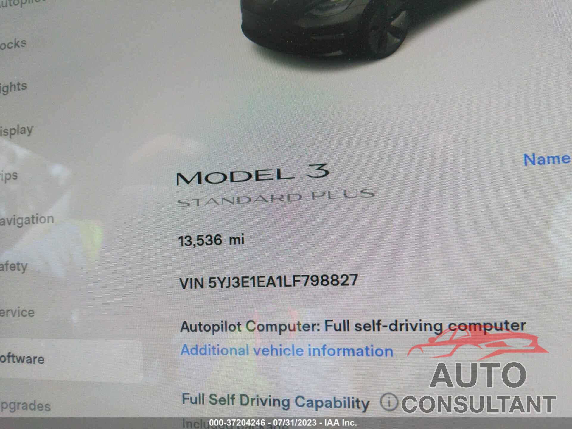 TESLA MODEL 3 2020 - 5YJ3E1EA1LF798827