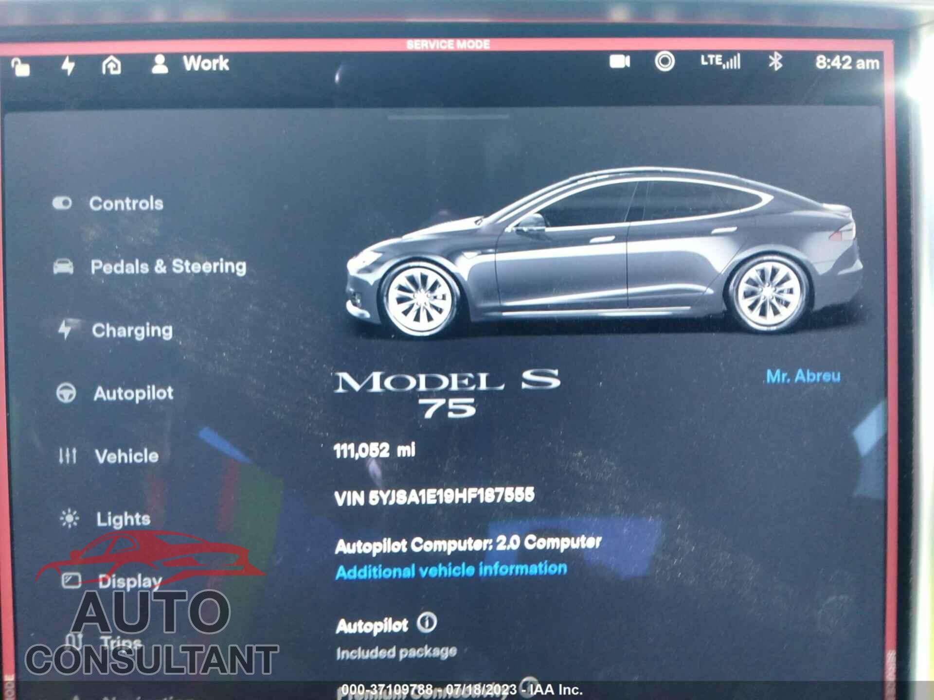 TESLA MODEL S 2017 - 5YJSA1E19HF187555