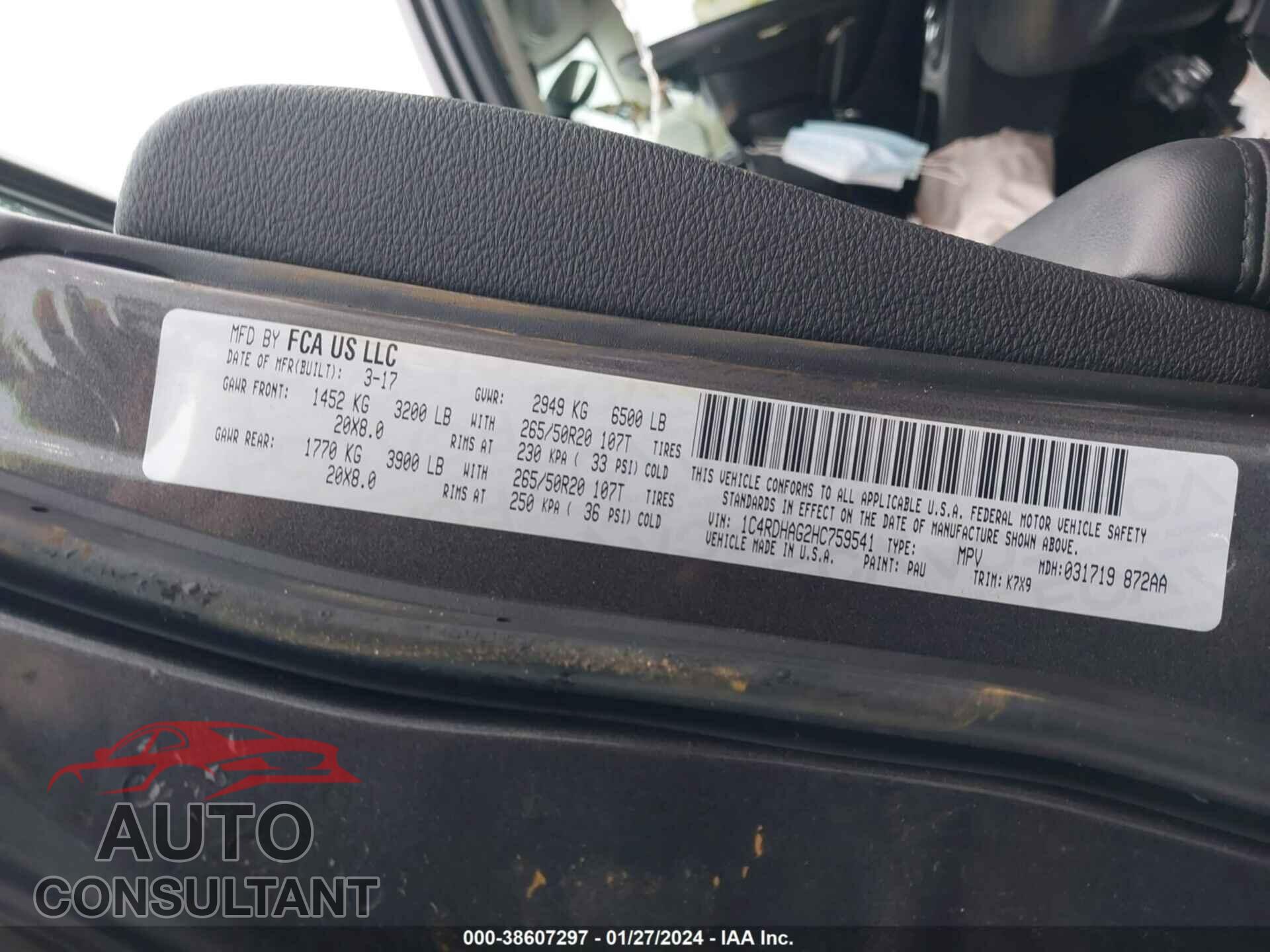 DODGE DURANGO 2017 - 1C4RDHAG2HC759541
